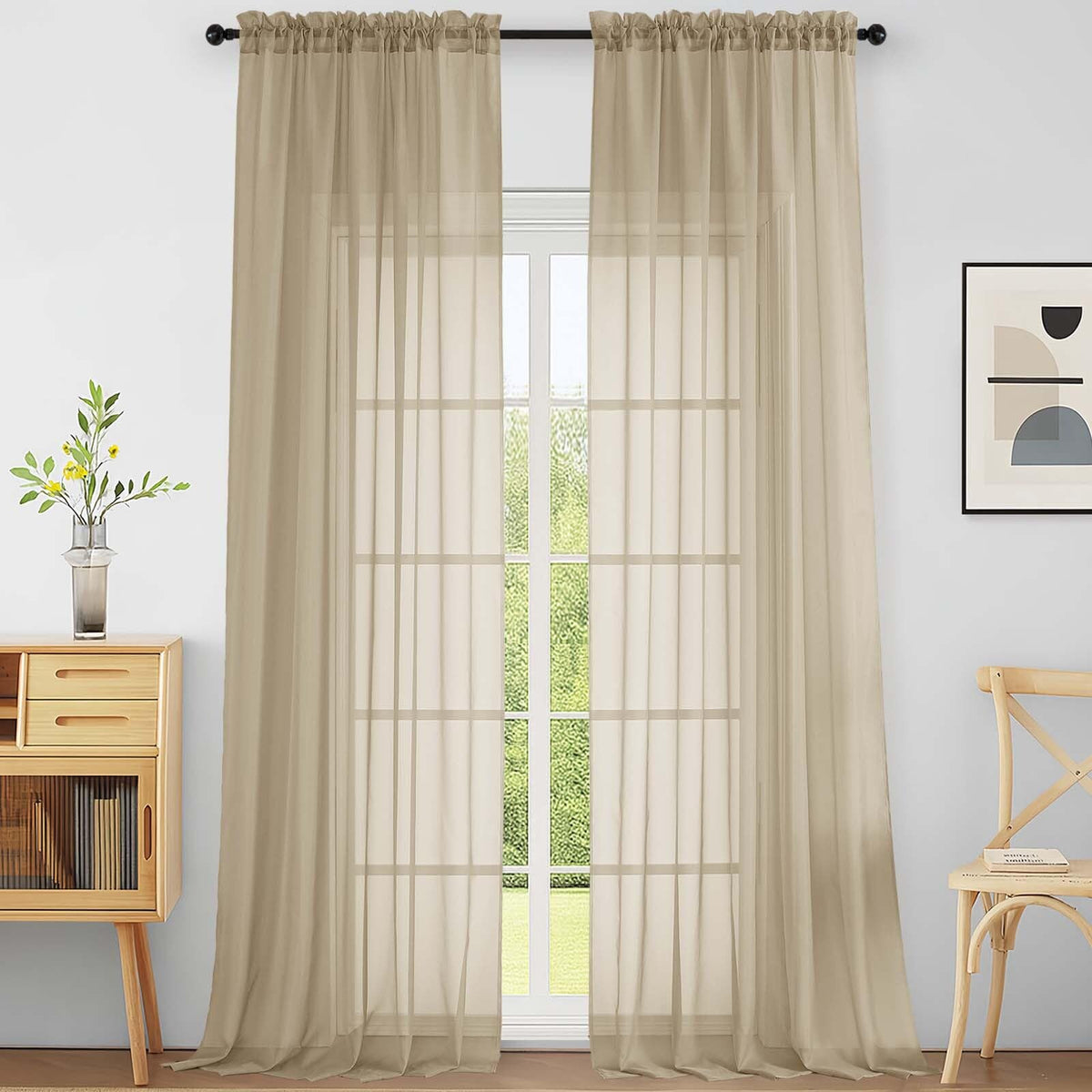 Purple Window Sheer Curtains 54 inch Length, Soft Airy Light Filtering Sheer Curtain 2 Panels Set, Dual Rod Pocket Gauze Purple Drapes for Living Room Bedroom, 2x42Wx54L Inches