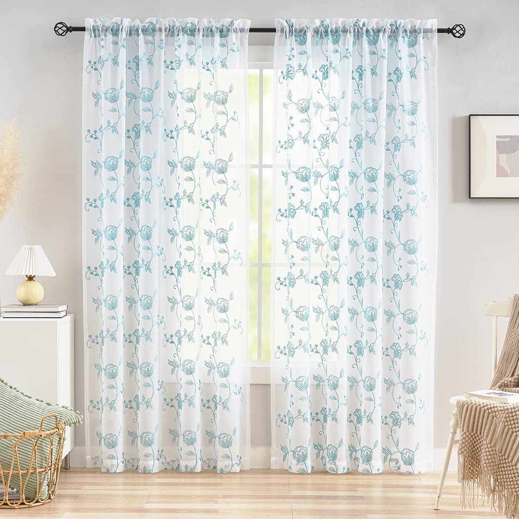 MYSTIC-HOME Sheer Curtains White 63 Inch Length, Rod Pocket Voile Drapes for Living Room, Bedroom, Window Treatments Semi Crinkle Curtain Panels for Yard, Patio, Villa, Parlor, Set of 2, 52"x 63"