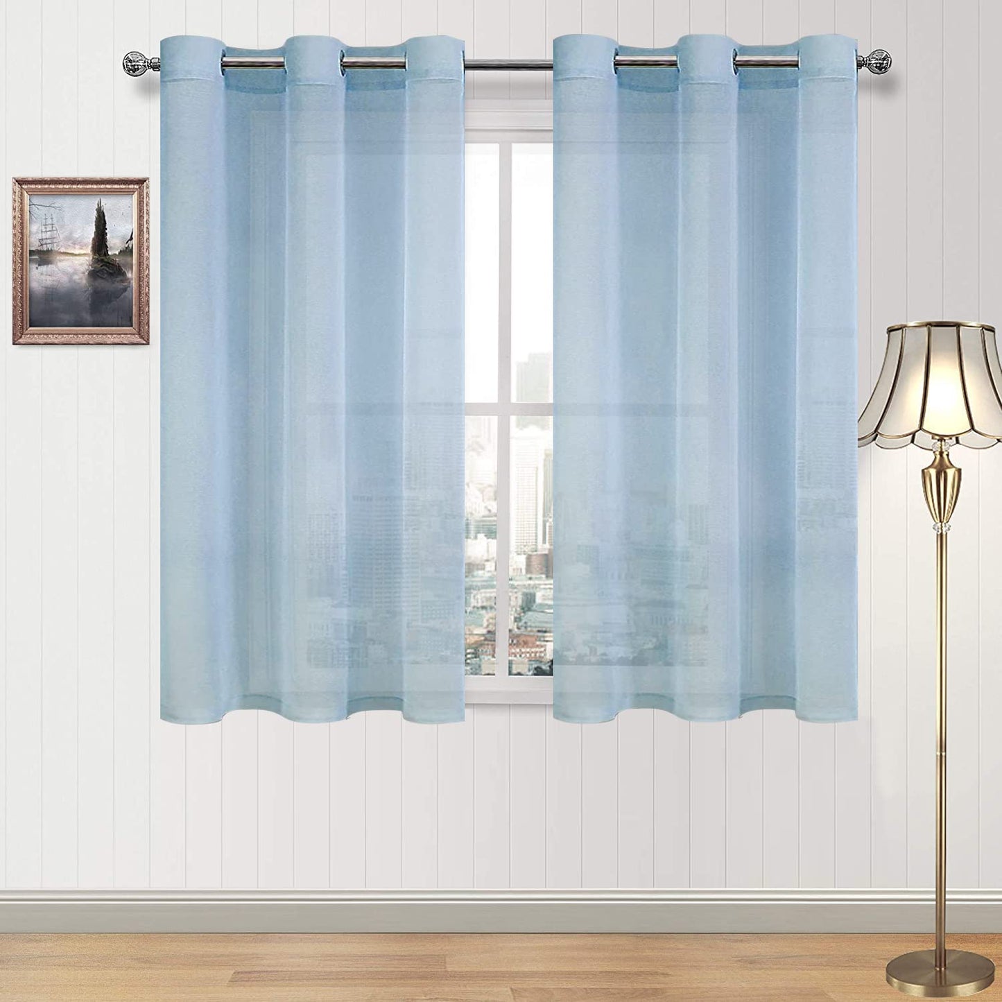DWCN White Sheer Curtains Linen Look Semi Transparent Voile Grommet White Curtains for Living Dining Room Drapes 52 x 84 Inch Long, Set of 2 Panels