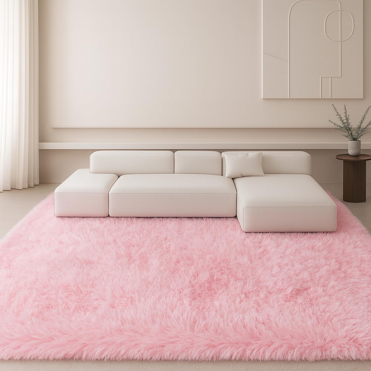 8x10 Cream Fluffy Shag Area Rug, Non-Slip Soft Carpet for Home | Soft Plush Rug With Durable Non-Slip Backing. Ideal for Living Room, Bedroom, Kids Room. Thick, Cozy, Modern Design.