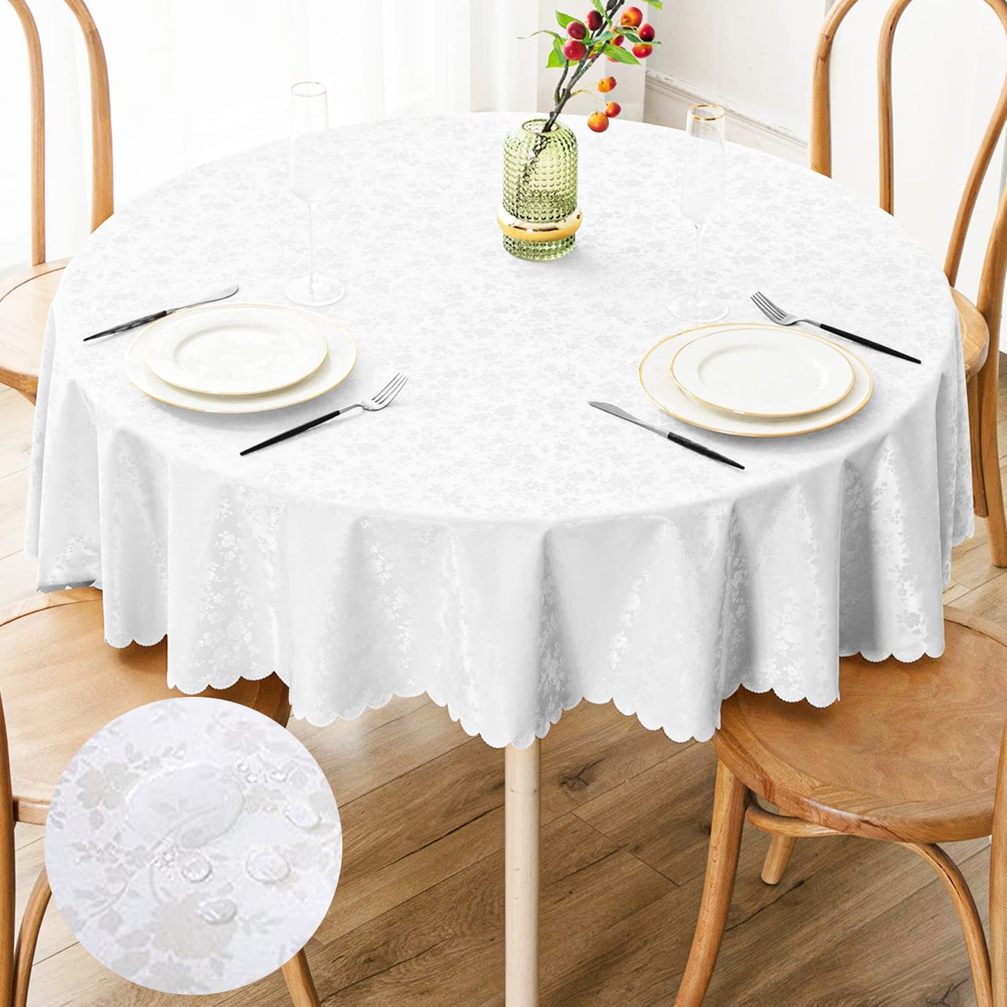 Smiry Rectangle Waterproof Heavy Duty Vinyl Tablecloths, 60 x 84 Inch | Wipeable Washable Floral Embossed Table Cover for Kitchen and Dining Room, Indoor & Outdoor Use, Beige