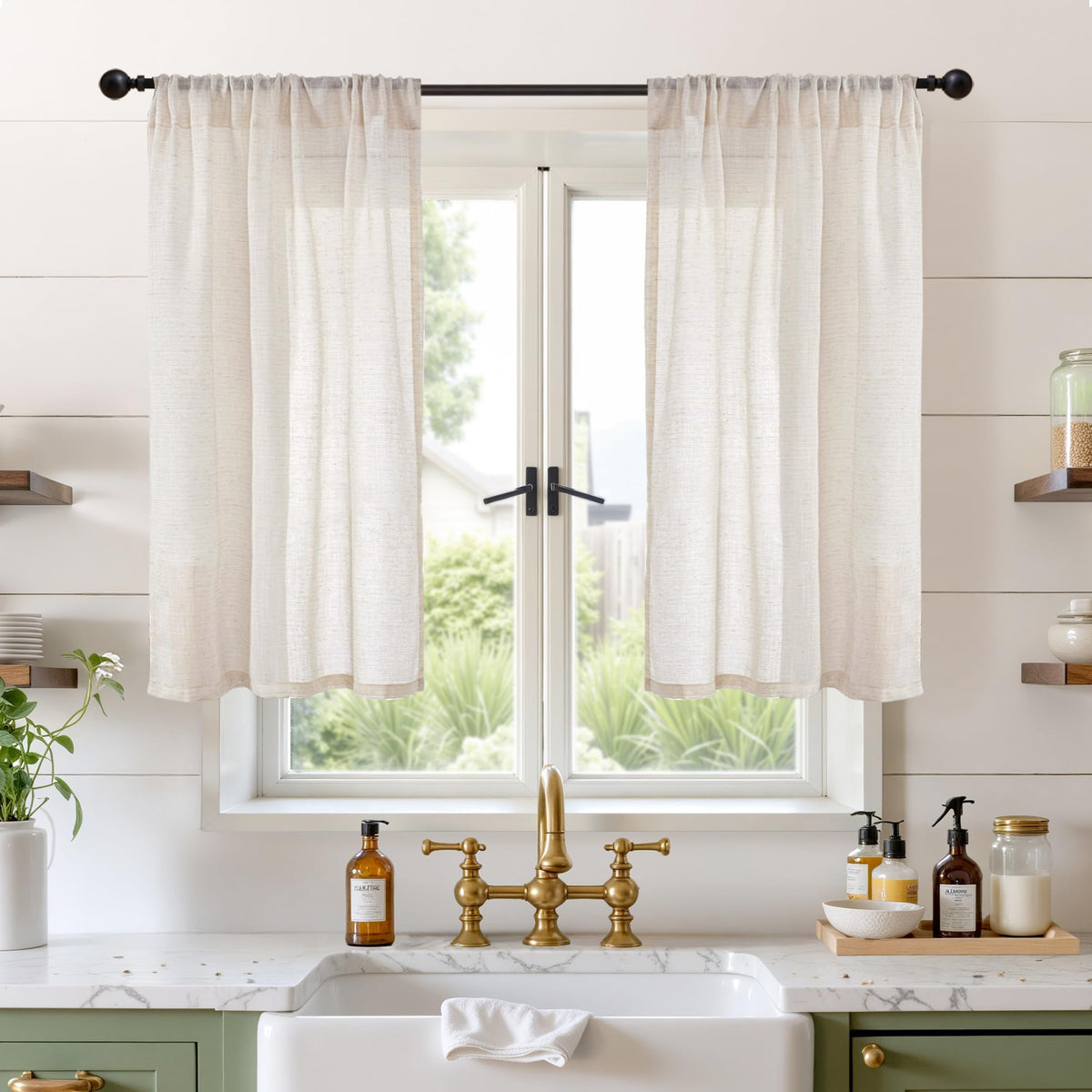 BGment Linen Sheer Curtains 84 Inches Long 2 Panels Set for Living Room | Light Filtering Drapes with Rod Pocket Lightweight Window Treatments for Bedroom, 52 X 84 Inch Length