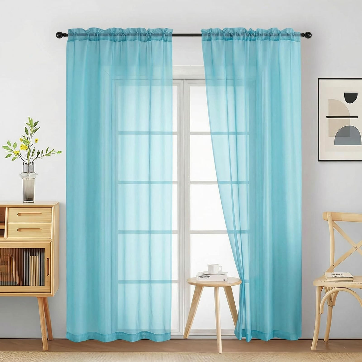Purple Window Sheer Curtains 54 inch Length, Soft Airy Light Filtering Sheer Curtain 2 Panels Set, Dual Rod Pocket Gauze Purple Drapes for Living Room Bedroom, 2x42Wx54L Inches