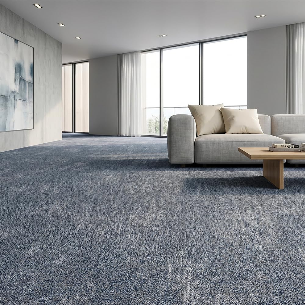 Carpet Tiles 24" x 24", 18 Tiles 72 Sqft, Non Slip Floor Carpet Squares w/Flexlok Tabs, DIY Installation, Commercial Removable Soft Rug for Bedroom Office Living Room and Basement, Beige