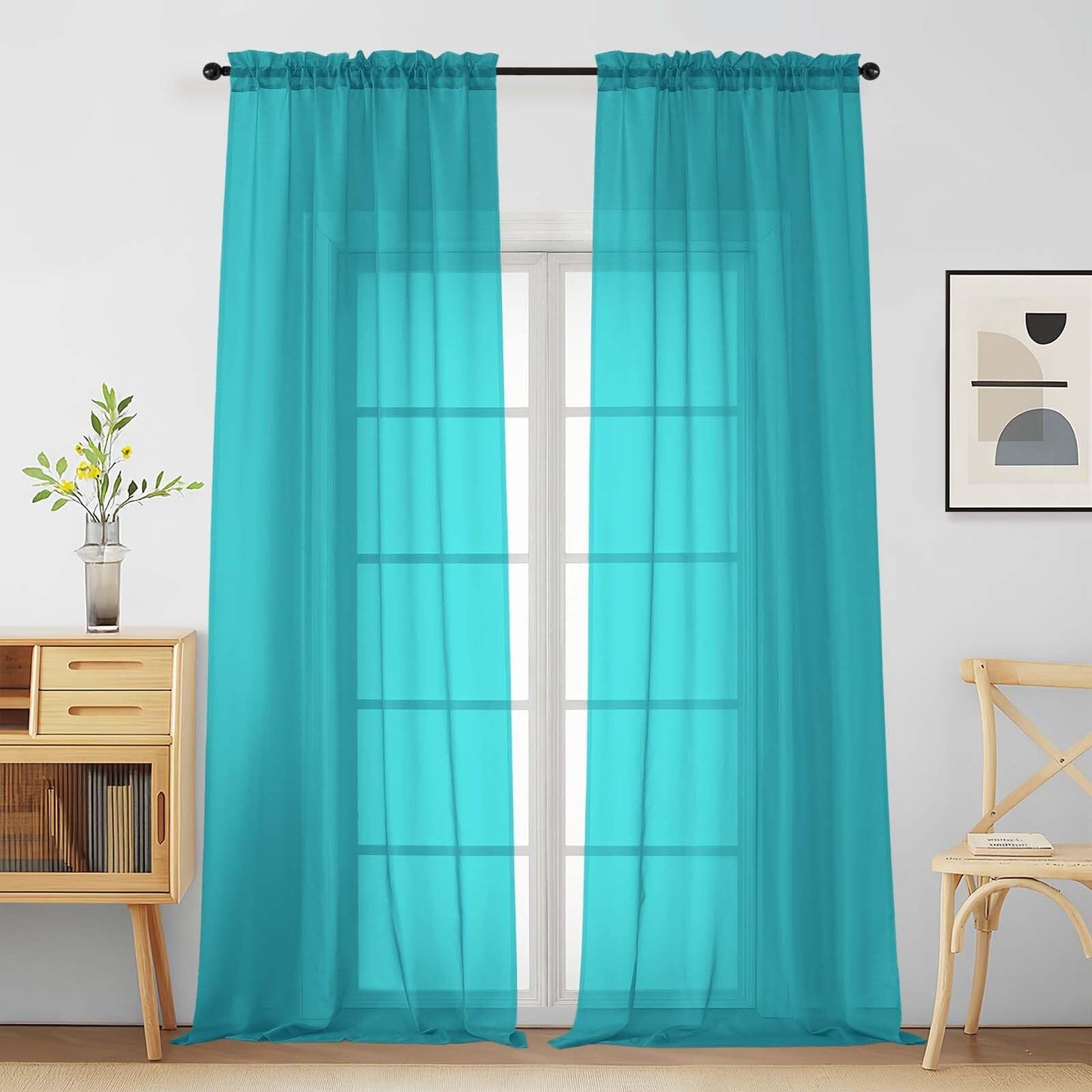 Purple Window Sheer Curtains 54 inch Length, Soft Airy Light Filtering Sheer Curtain 2 Panels Set, Dual Rod Pocket Gauze Purple Drapes for Living Room Bedroom, 2x42Wx54L Inches