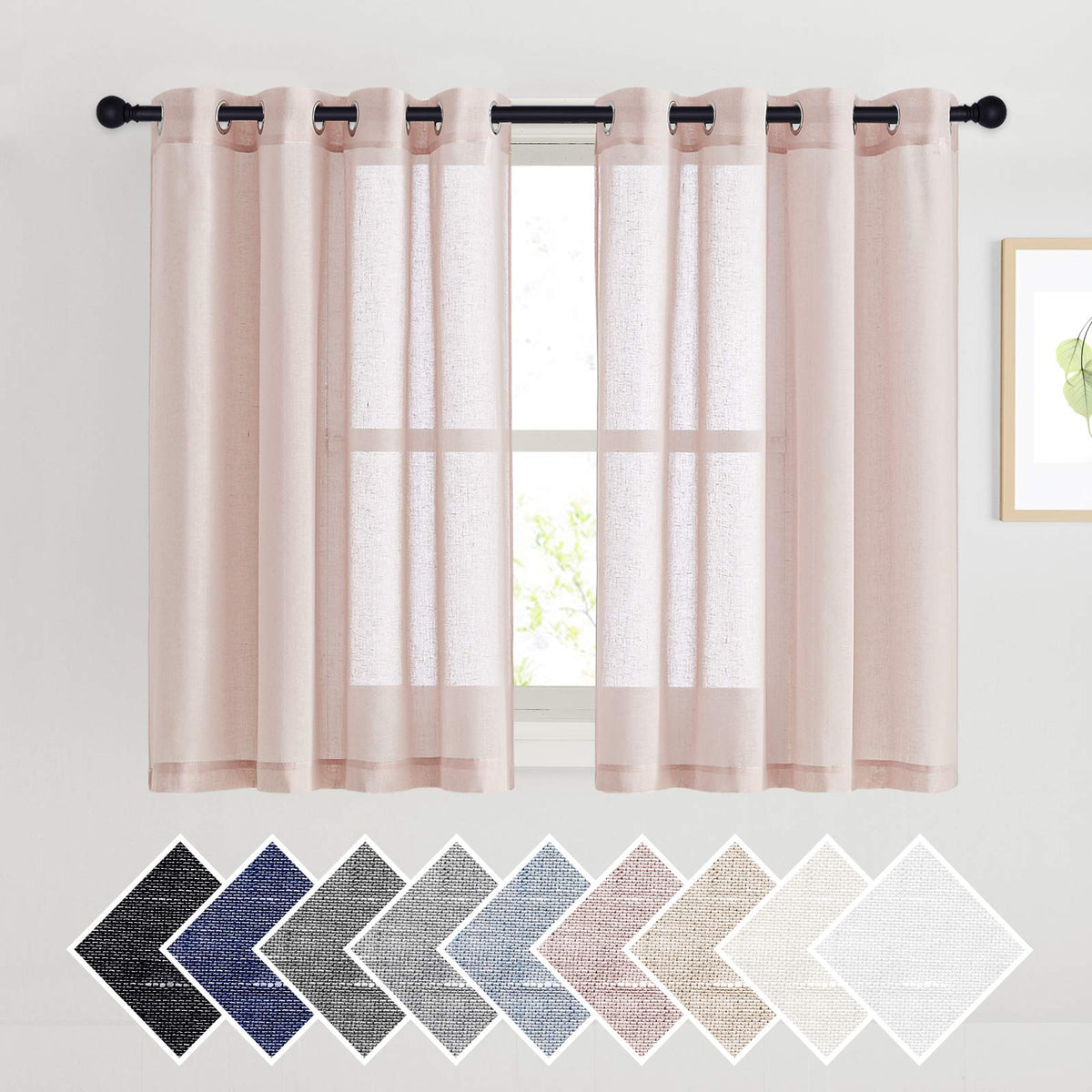 NICETOWN White Sheer Linen Curtains for Living Room 84 inch Length 2 Panels Set, Grommet Semi Sheer Privacy with Light Filtering Flax Window Treatments for Bedroom, W52 x L84