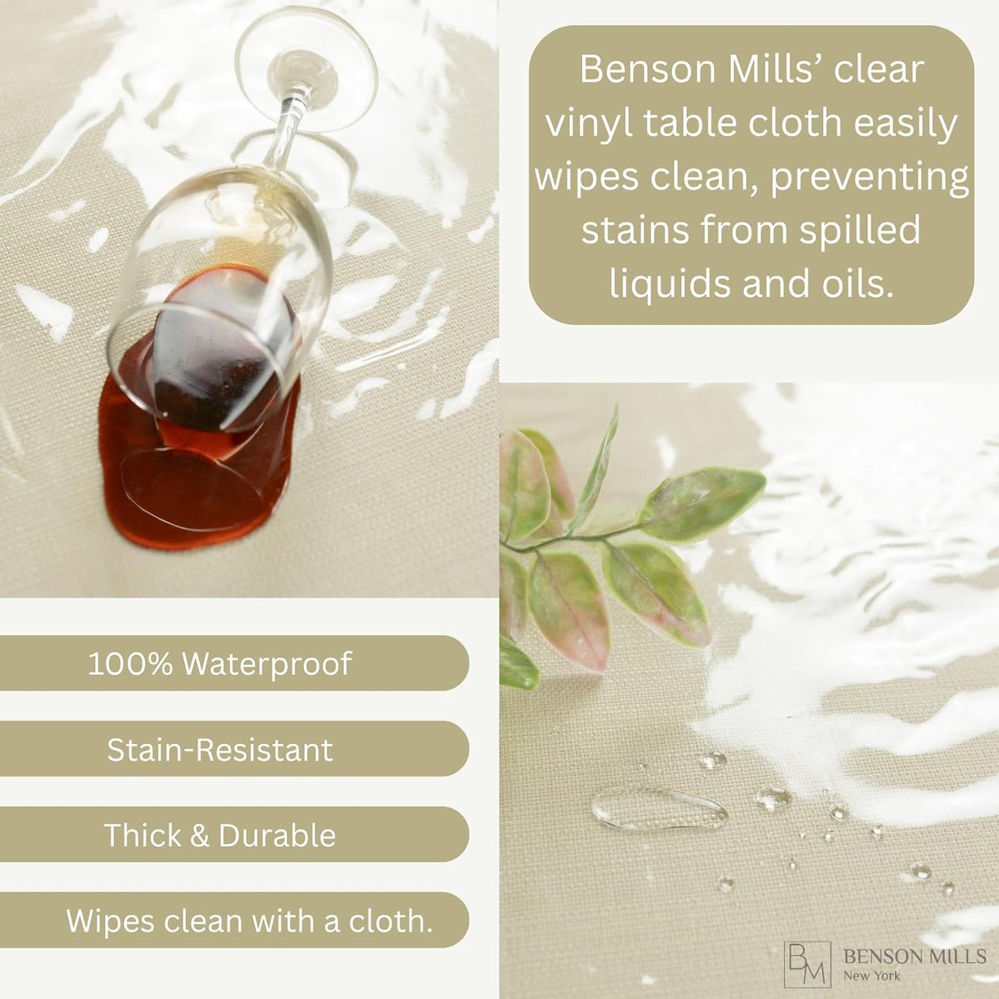 Benson Mills Heavy Duty Crystal Clear Plastic 100% Waterproof Tablecloth Protector, Vinyl PVC Table Cloth, Oil Spill Proof Wipe Clean Table Cover Tables (70" x 90" Extra Wide Rectangular/Oblong)