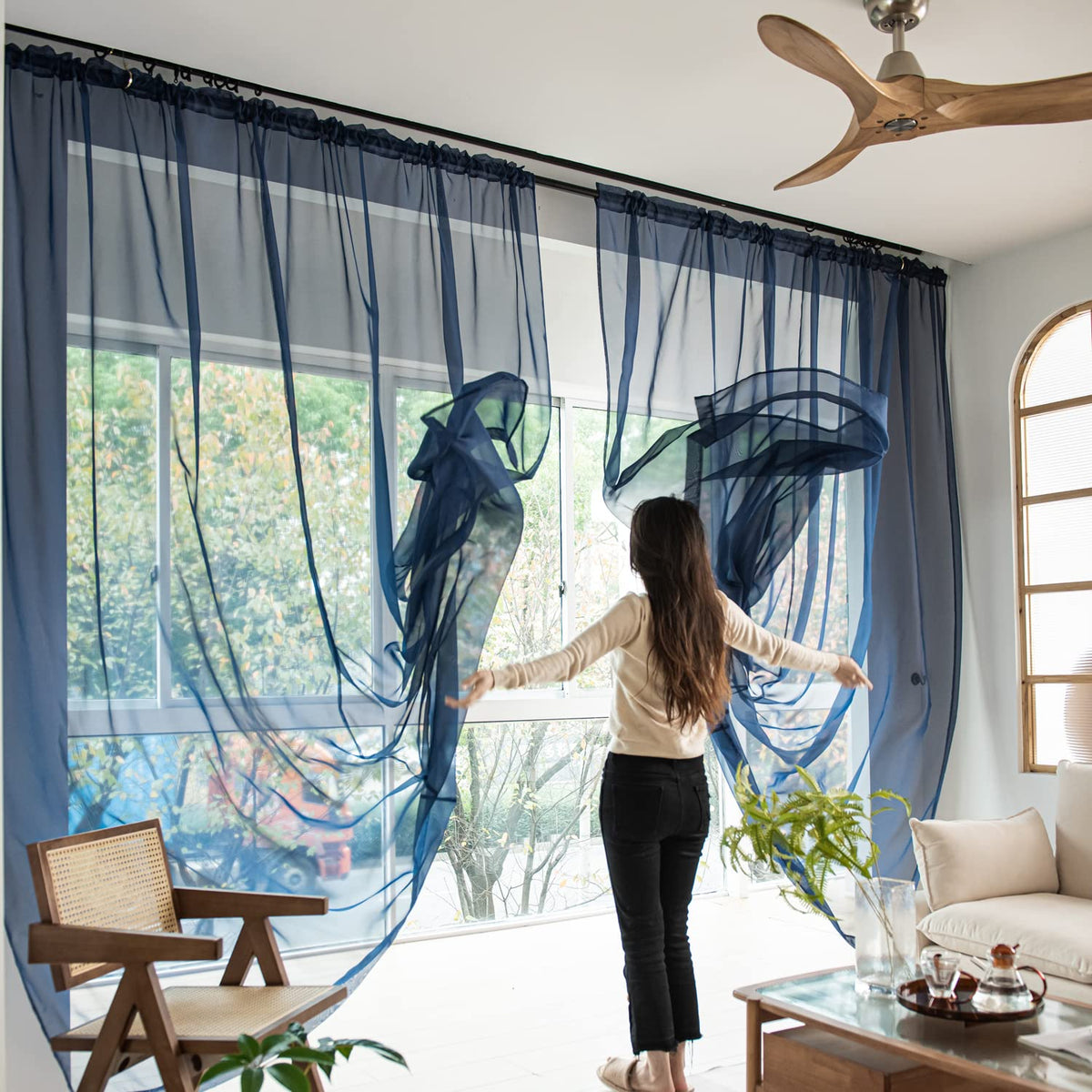 PHILEASY Window Sheer Curtains 84 Inches Long 2 Panels White Sheer Curtain Clear Transparent Basic Rod Pocket Panel 15 Colors 10 Size for Bedroom Living Room Yard Kitchen