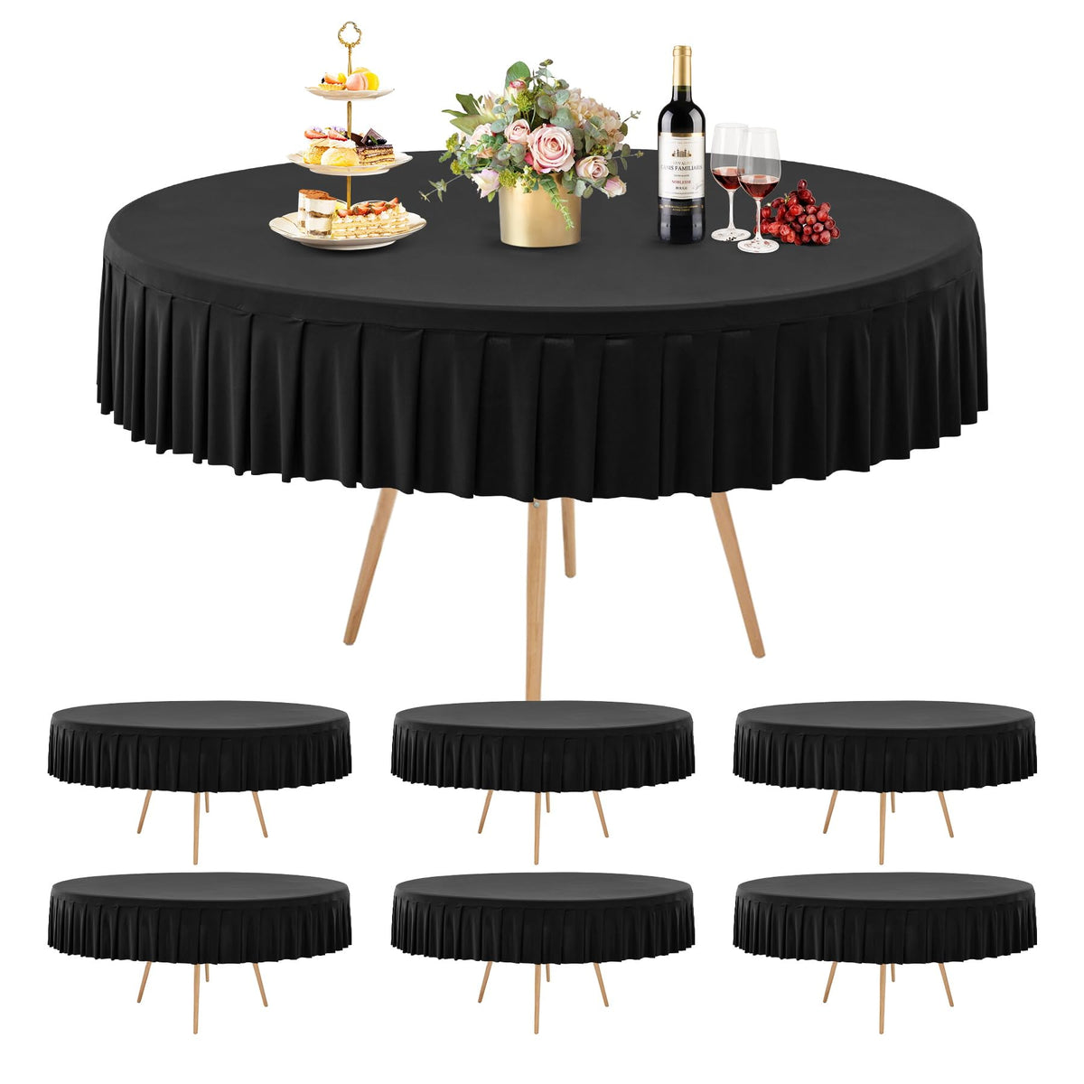 8 Pack Champagne Spandex Round Tablecloths for 72in Table, Stretchy Fitted 6FT Round Table Cloths, Wrinkle Free Table Cover with Skirt for Wedding Birthday Party Bridal Shower Banquet