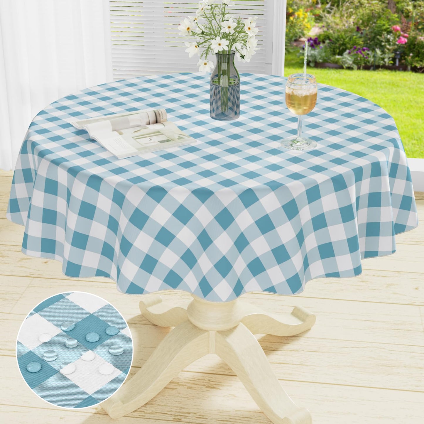 Rectangle Waterproof Vinyl Table Cloth, Buffalo Flannel Backed Tablecloth, Wipeable Plastic Table Cover for Dinner, Kitchen, Outdoor (60" x 84", Black and White)