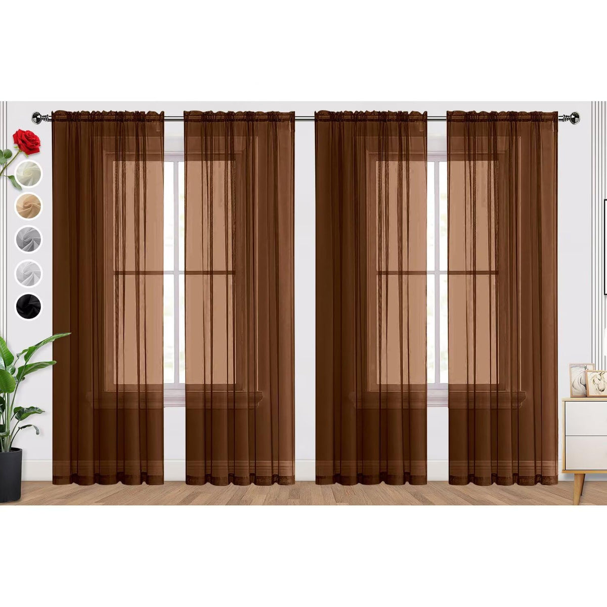 SpaceDresser Basic Rod Pocket Sheer Voile Window Curtain Panels White 1 Pair 2 Panels 52 Width 84 Inch Long for Kitchen Bedroom Children Living Room Yard(White,52 W x 84 L)