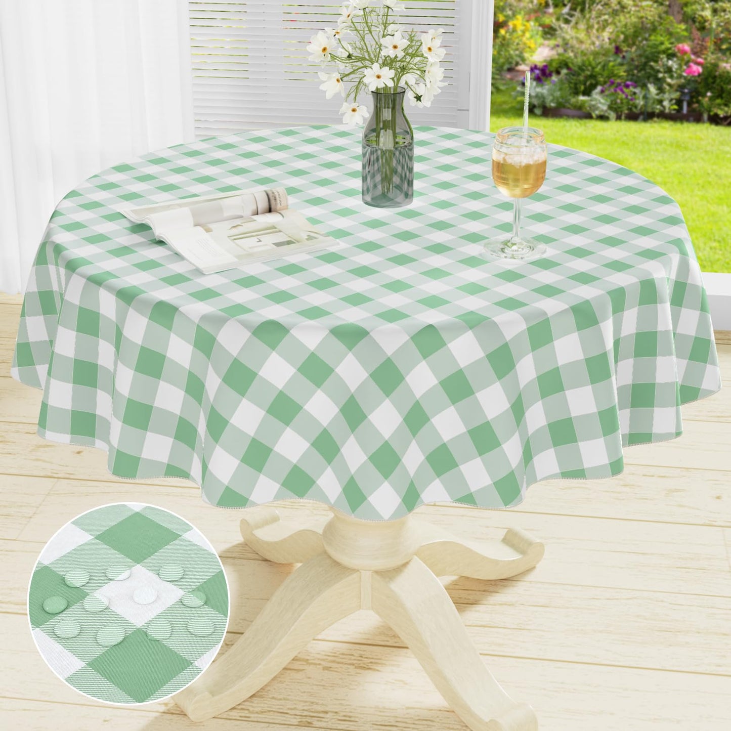 Rectangle Waterproof Vinyl Table Cloth, Buffalo Flannel Backed Tablecloth, Wipeable Plastic Table Cover for Dinner, Kitchen, Outdoor (60" x 84", Black and White)