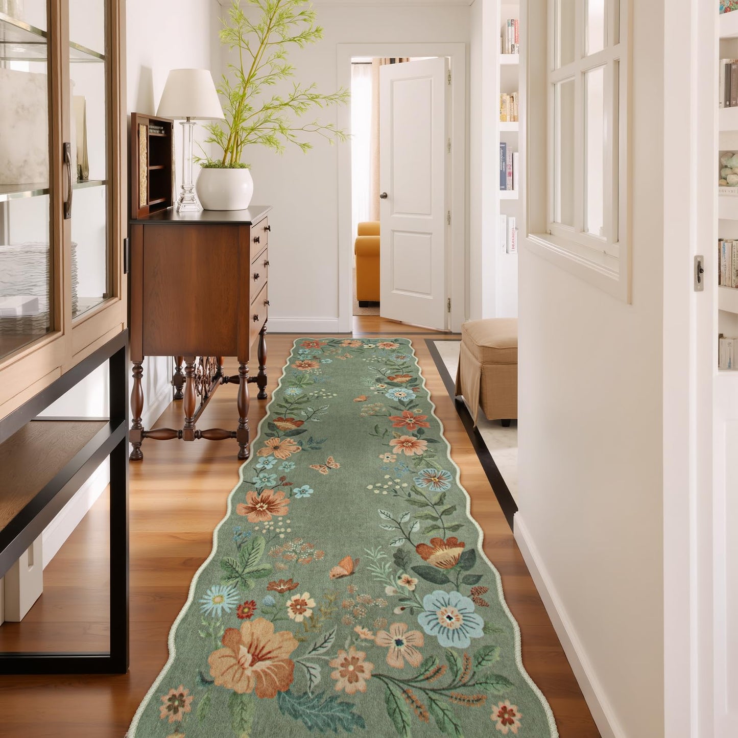 Lahome Floral Living Room Rugs, Area Rugs 5x7 Rug for Bedroom Ultra-Thin Soft Rug, Non-Slip Washable Rugs Stain Resistant Boho Rug Flore Throw Rug for ‎Dining Room Office (5x7ft,Green)