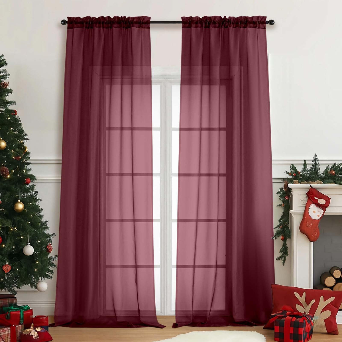 Purple Window Sheer Curtains 54 inch Length, Soft Airy Light Filtering Sheer Curtain 2 Panels Set, Dual Rod Pocket Gauze Purple Drapes for Living Room Bedroom, 2x42Wx54L Inches