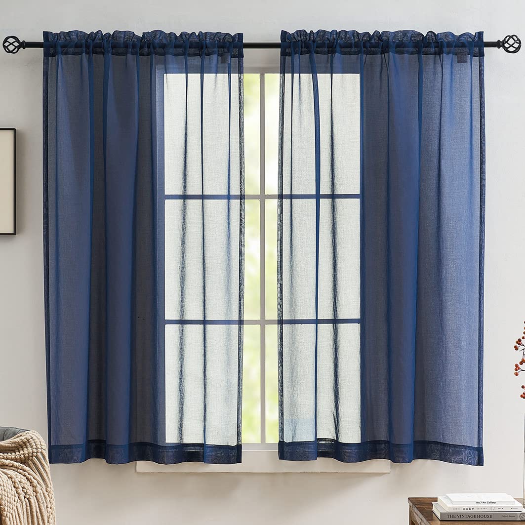 MYSTIC-HOME Sheer Curtains White 63 Inch Length, Rod Pocket Voile Drapes for Living Room, Bedroom, Window Treatments Semi Crinkle Curtain Panels for Yard, Patio, Villa, Parlor, Set of 2, 52"x 63"