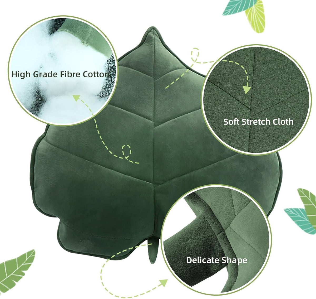 Teieas Leaf Throw Pillows Cute Novelty Plant Plush Cushion Backrest Pillow | Home decoration for car,bedroom,sofa,couch,living room,green 19.7in/50cm