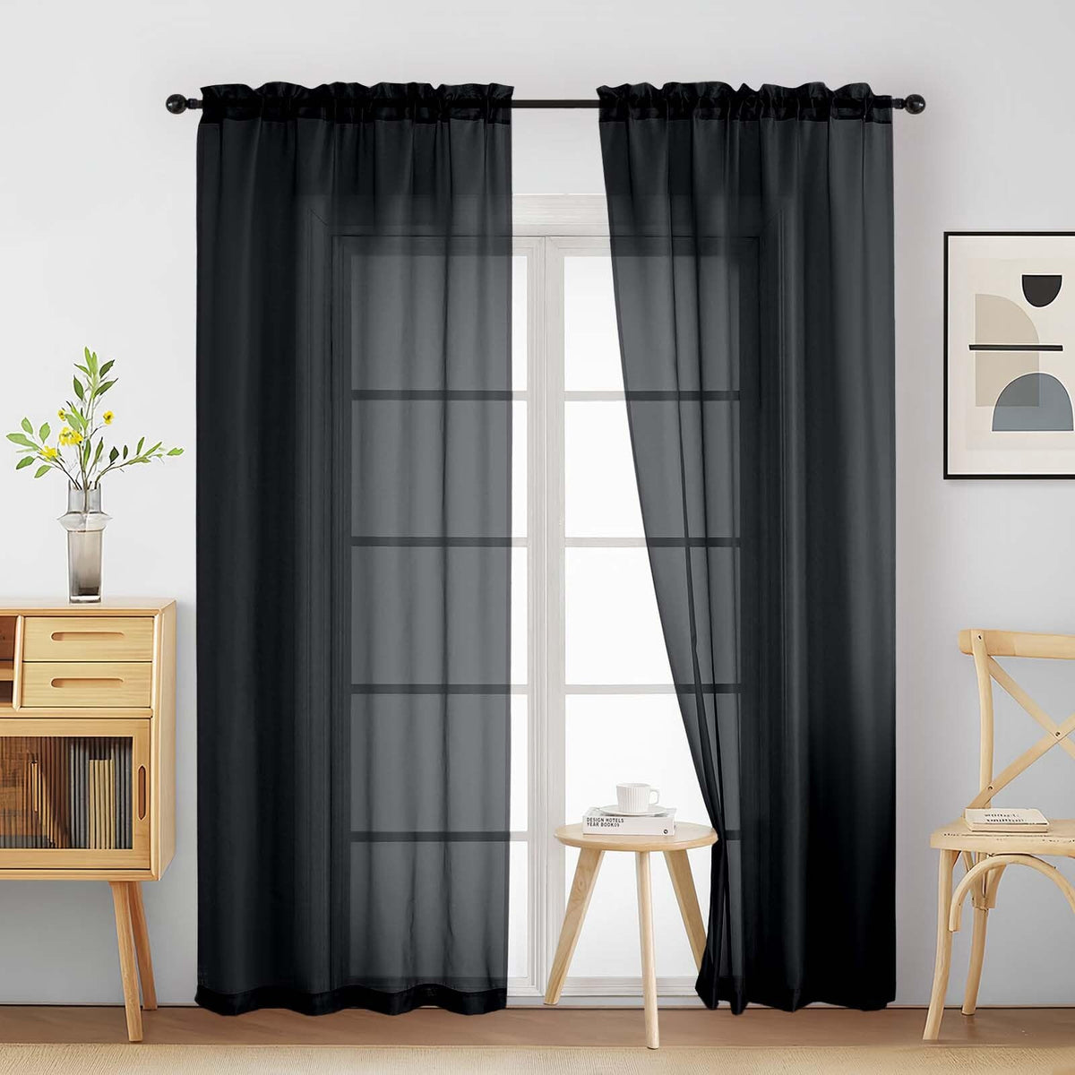 Purple Window Sheer Curtains 54 inch Length, Soft Airy Light Filtering Sheer Curtain 2 Panels Set, Dual Rod Pocket Gauze Purple Drapes for Living Room Bedroom, 2x42Wx54L Inches