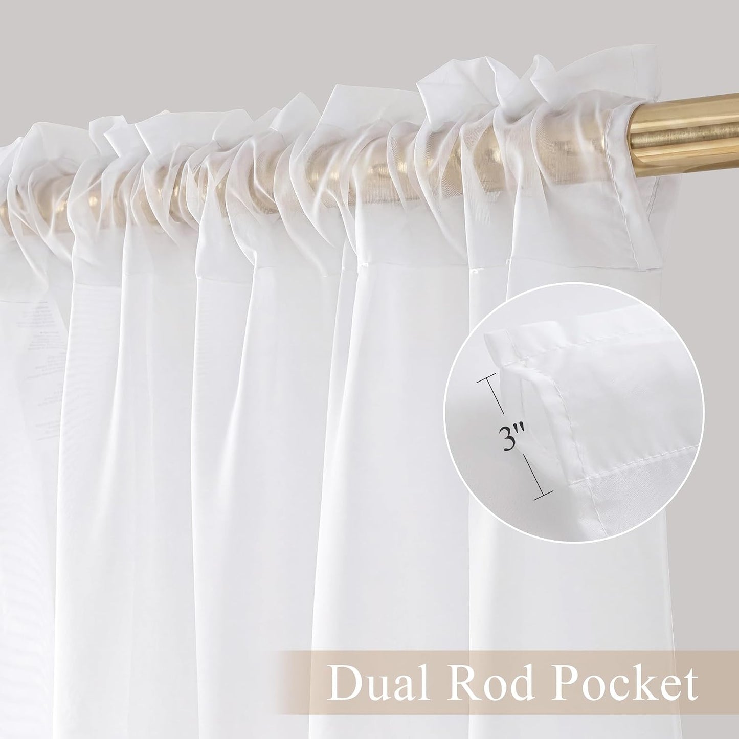 PONY DANCE 4 Panels White Sheer Curtains 96 Inches Long, W 42" x L 96" | Rod Pocket Light Filtering Voile Window Drapes for Living Room & Bedroom, Airy Soft Breathable Fabric Window Treatments