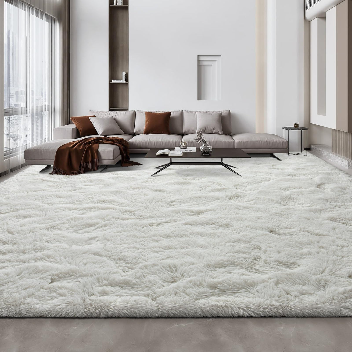 Deerhoo Large Shag Area Rugs 6 x 9, Light Grey | Tie-Dyed, Ultra Soft Plush Fuzzy,Washable, For Living Room, Bedroom, Indoor Carpet Nursery Kids Teen Home Decor