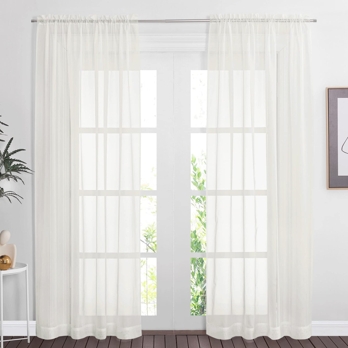NICETOWN White Sheer 96 inches Long Curtains for Living Room, Rod Pocket Lightweight Drapes Voile Sheer Air & Breathable Window Treatments for Bedroom, W42 x L96, 2 Panels