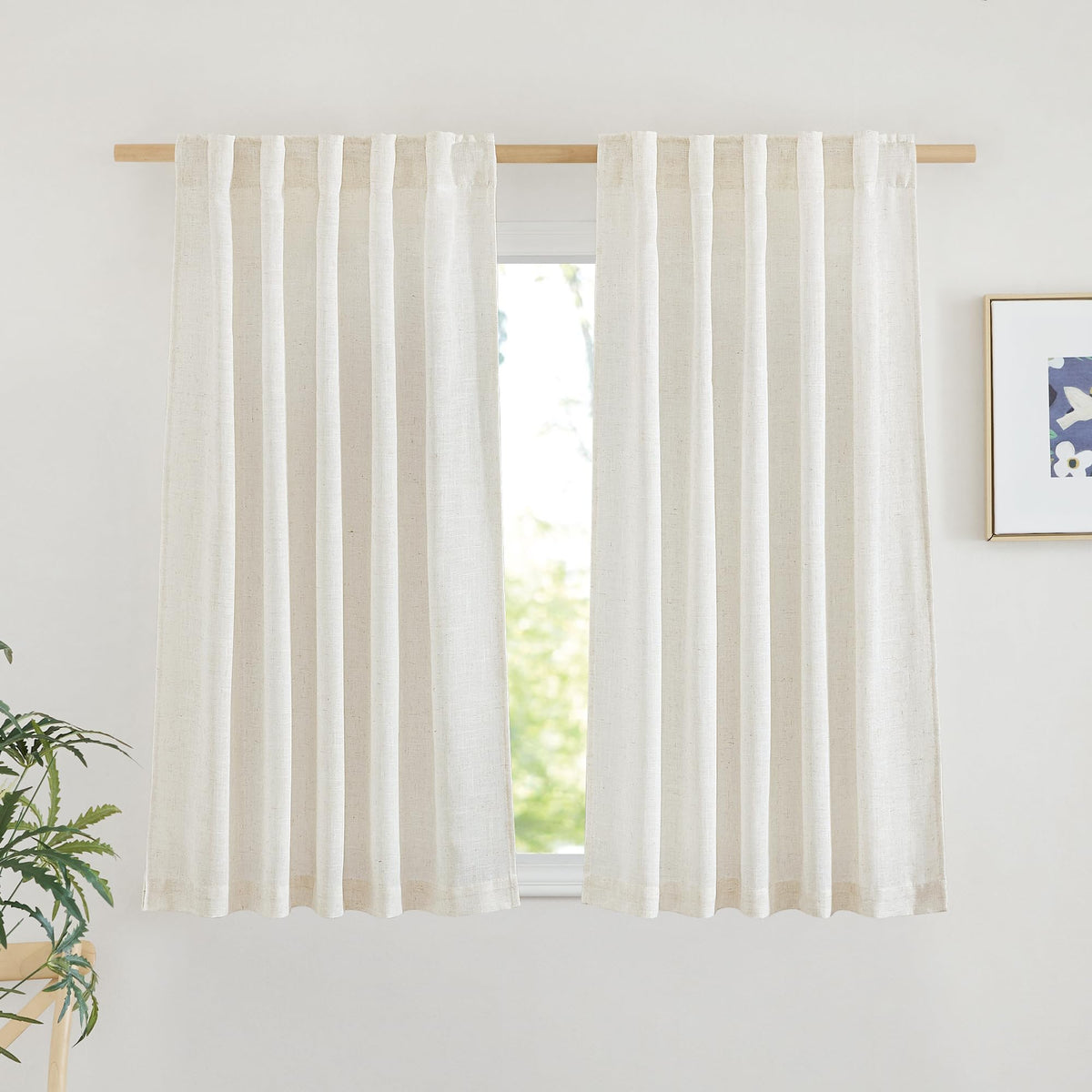 NICETOWN Flax Linen Curtains 84 inch Long, Rod Pocket & Back Tab Semi Sheer Vertical Drapes Privacy Added with Light Filtering for Bedroom/Living Room, Burlap, W52 x L84, 2 Pieces