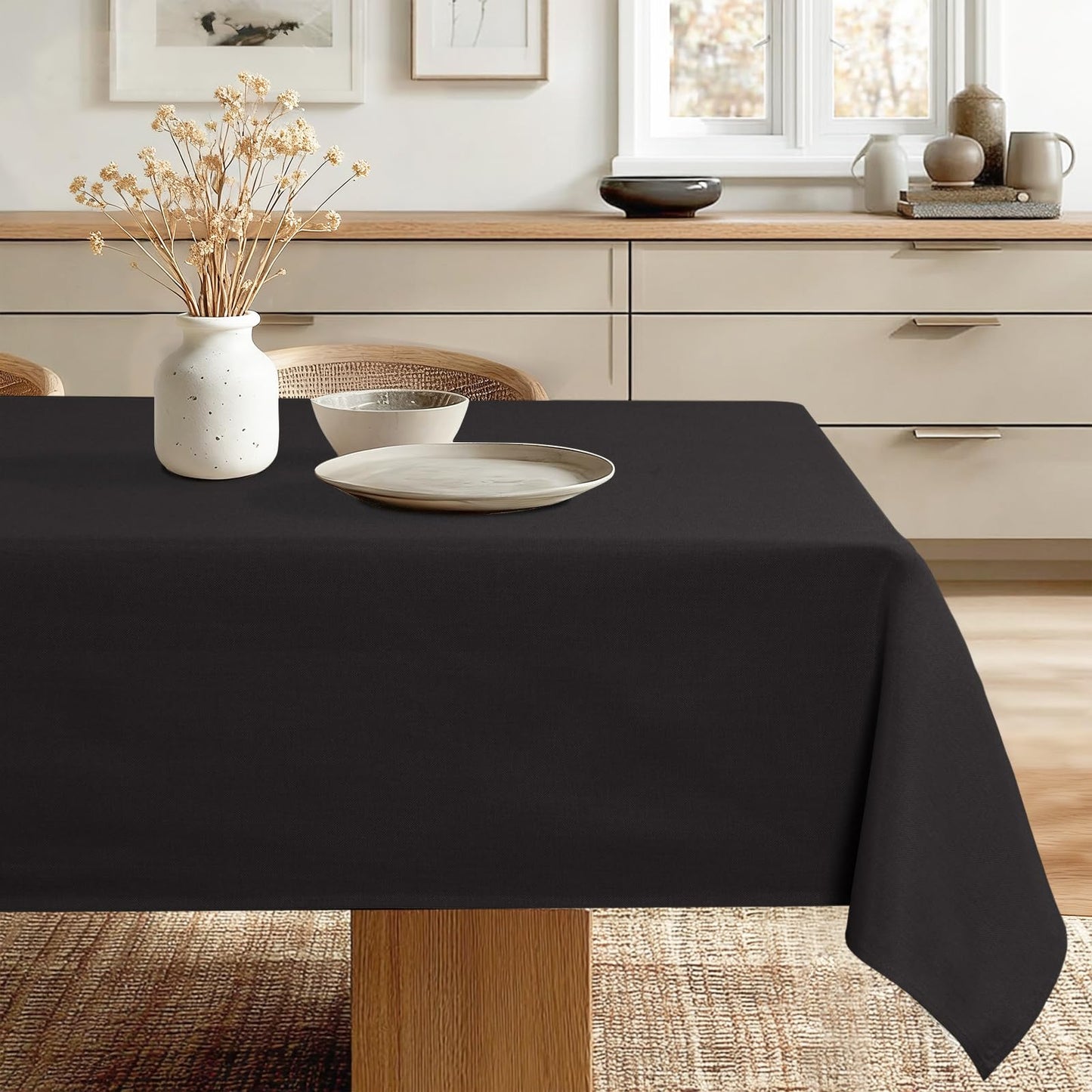 JIUZHEN Rectangle Table Cloth Faux Linen Farmhouse Tablecloth, Wrinkle and Stain Resistant Decorative Fabric Rectangular Spring Table Cover for Dining/Party/Birthday/Wedding, Beige, 54 x 80 Inch