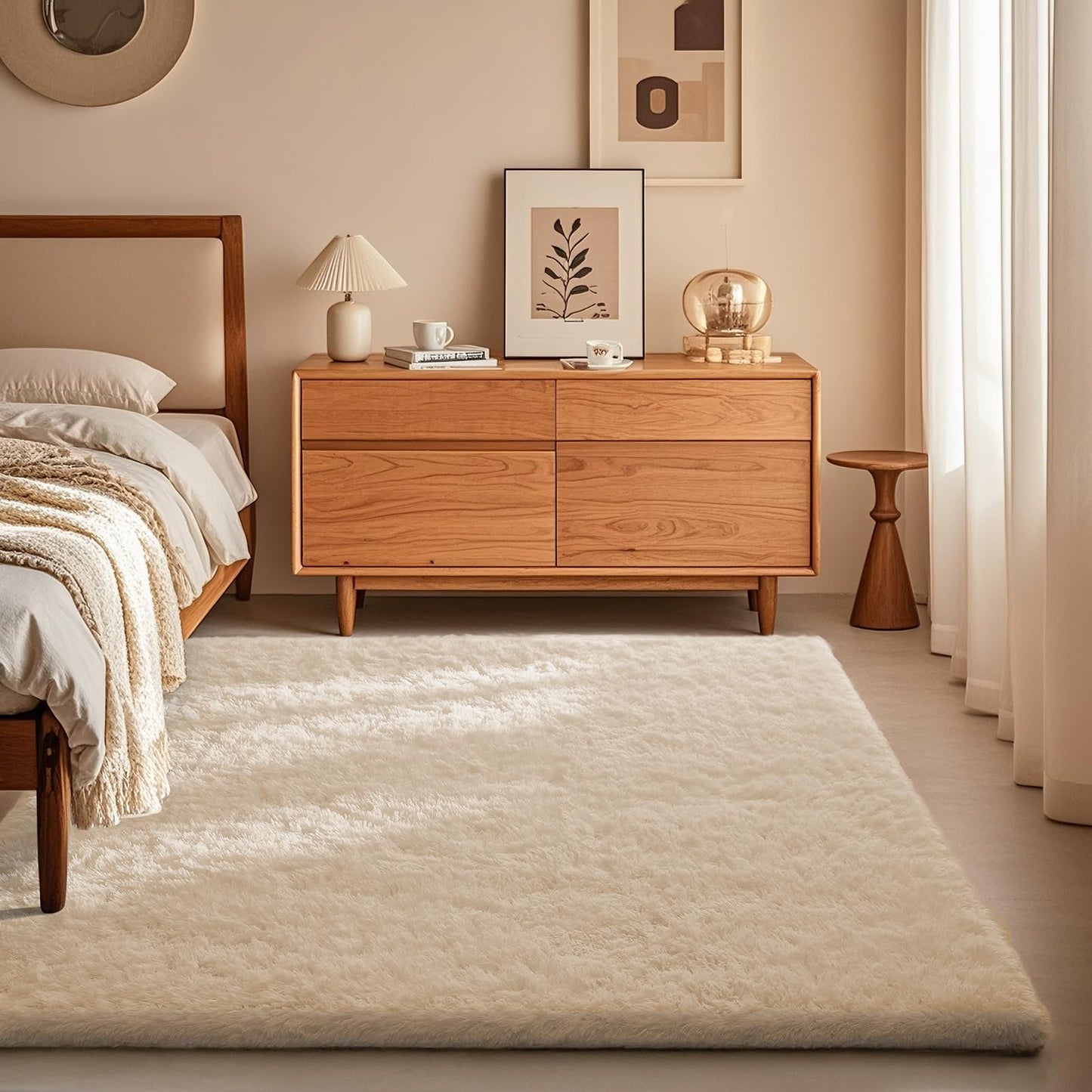 Ophanie 8x10 Area Rugs for Living Room, Washable Non-Slip Fluffy Soft Large Shag Bedroom Carpet, Ivory Big Indoor Nursery Rug, Carpets for Boy and Girls Room Dorm Decor with Over 99 pcs Pile fibers