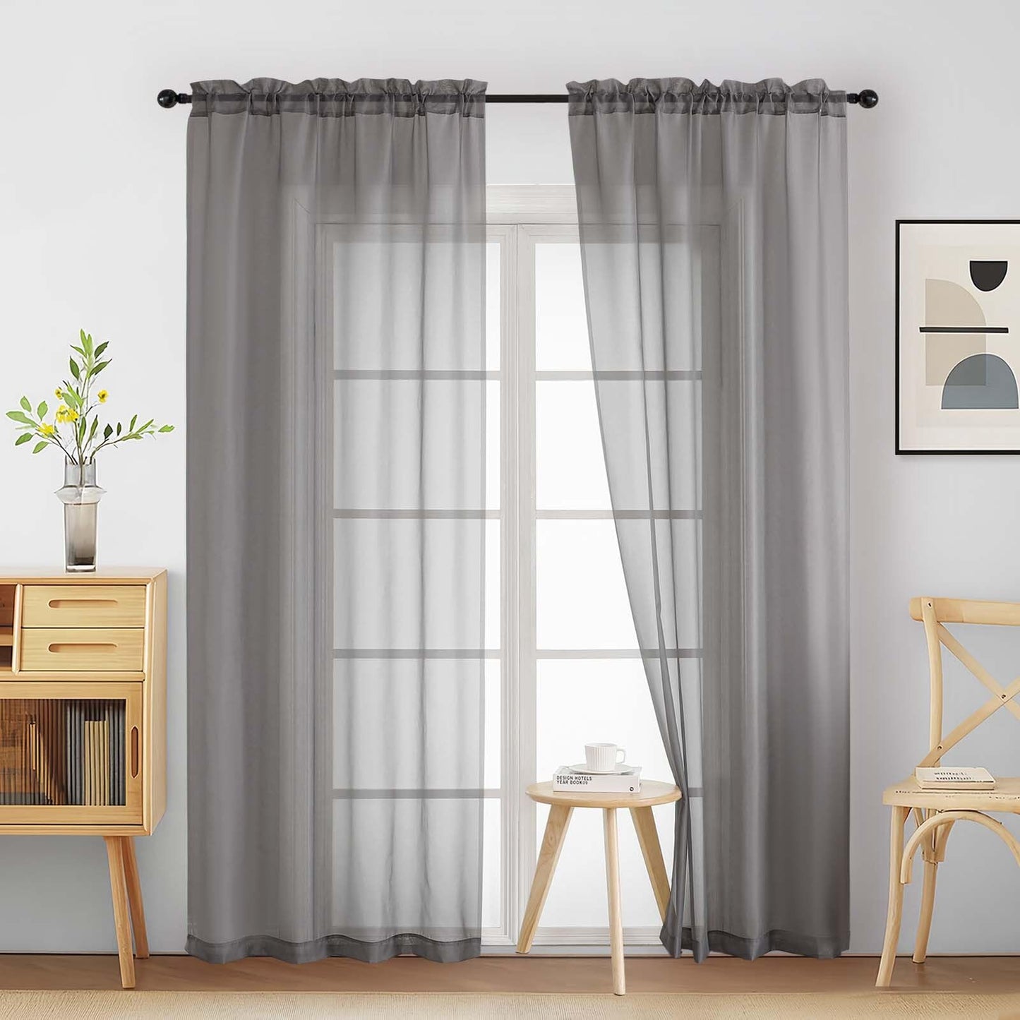 Purple Window Sheer Curtains 54 inch Length, Soft Airy Light Filtering Sheer Curtain 2 Panels Set, Dual Rod Pocket Gauze Purple Drapes for Living Room Bedroom, 2x42Wx54L Inches