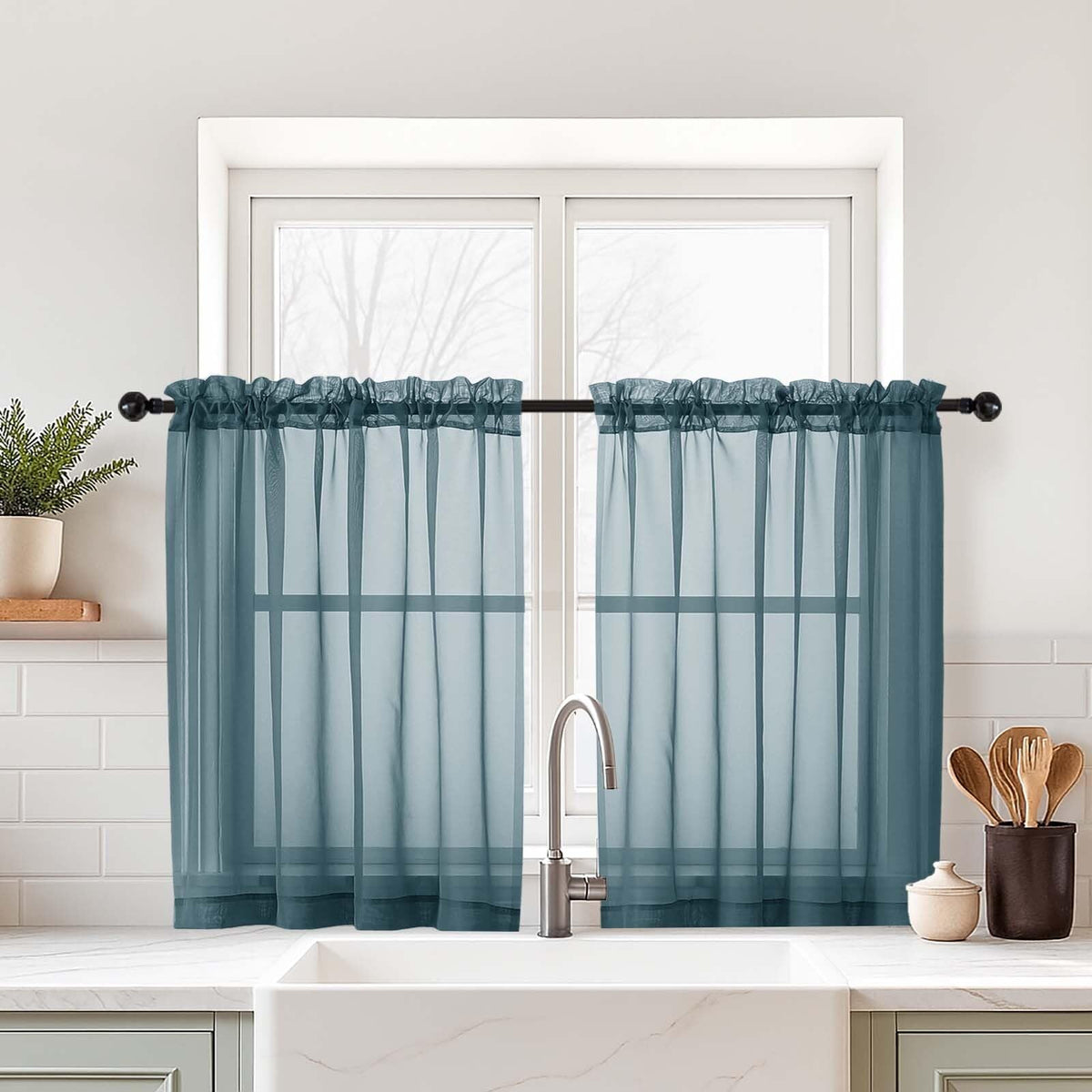 Purple Window Sheer Curtains 54 inch Length, Soft Airy Light Filtering Sheer Curtain 2 Panels Set, Dual Rod Pocket Gauze Purple Drapes for Living Room Bedroom, 2x42Wx54L Inches