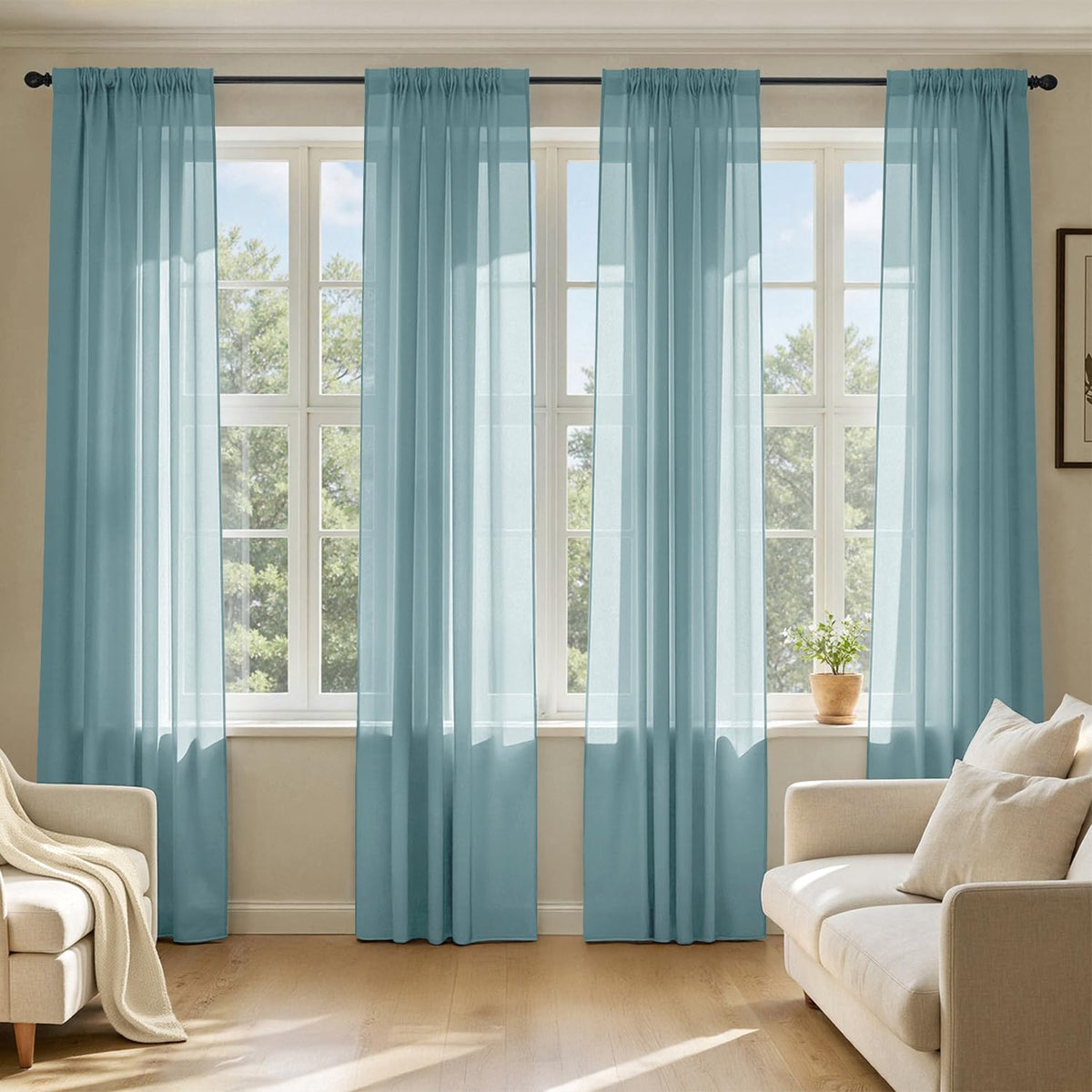 MIULEE Black Sheer Curtains 84 Inches Long 4 Panels 42 x 84 Inches | Light Filtering, Rod Pocket, Voile Drapes, Living Room, Bedroom, Window Treatments