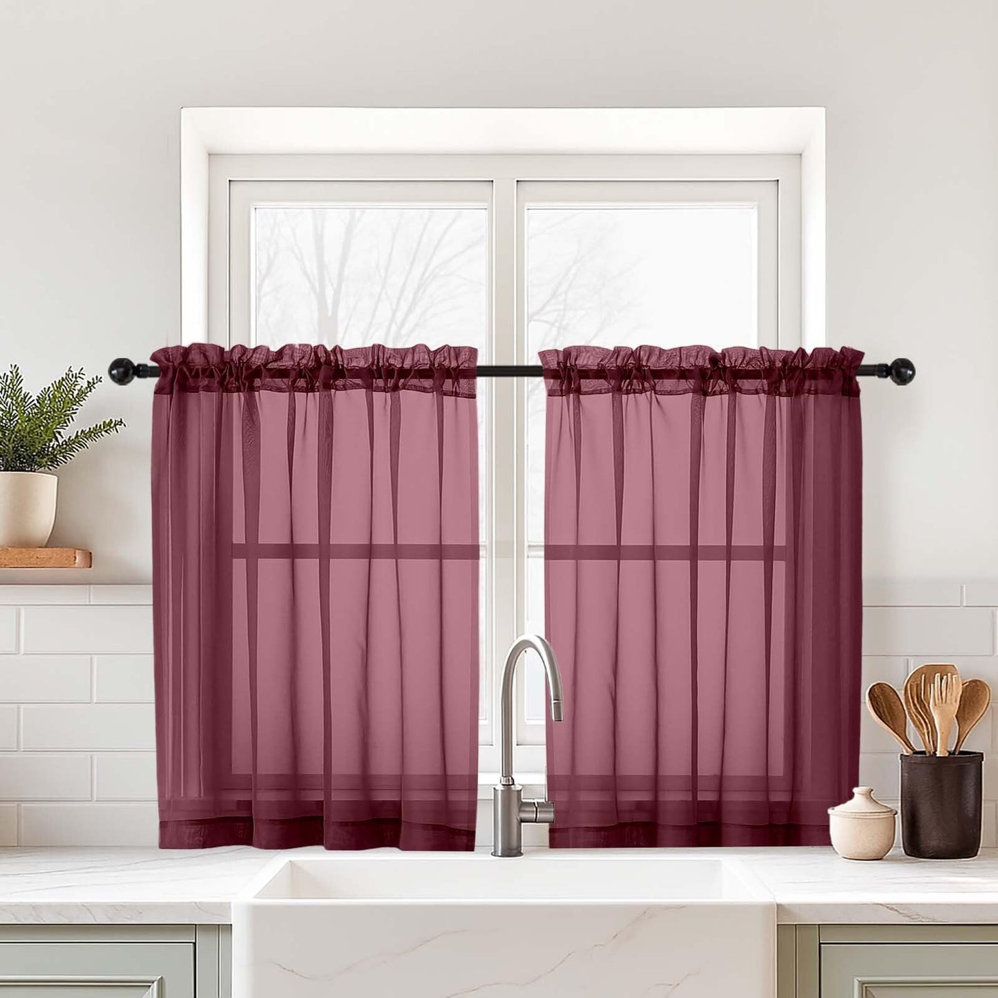 Purple Window Sheer Curtains 54 inch Length, Soft Airy Light Filtering Sheer Curtain 2 Panels Set, Dual Rod Pocket Gauze Purple Drapes for Living Room Bedroom, 2x42Wx54L Inches