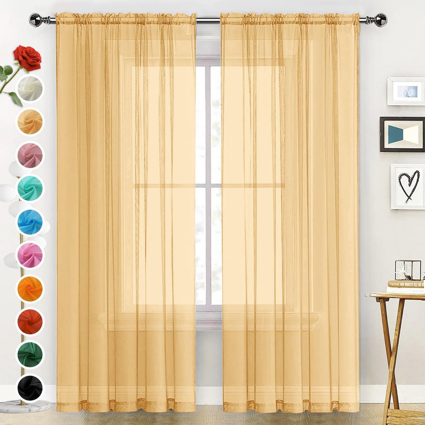 SpaceDresser Basic Rod Pocket Sheer Voile Window Curtain Panels White 1 Pair 2 Panels 52 Width 84 Inch Long for Kitchen Bedroom Children Living Room Yard(White,52 W x 84 L)