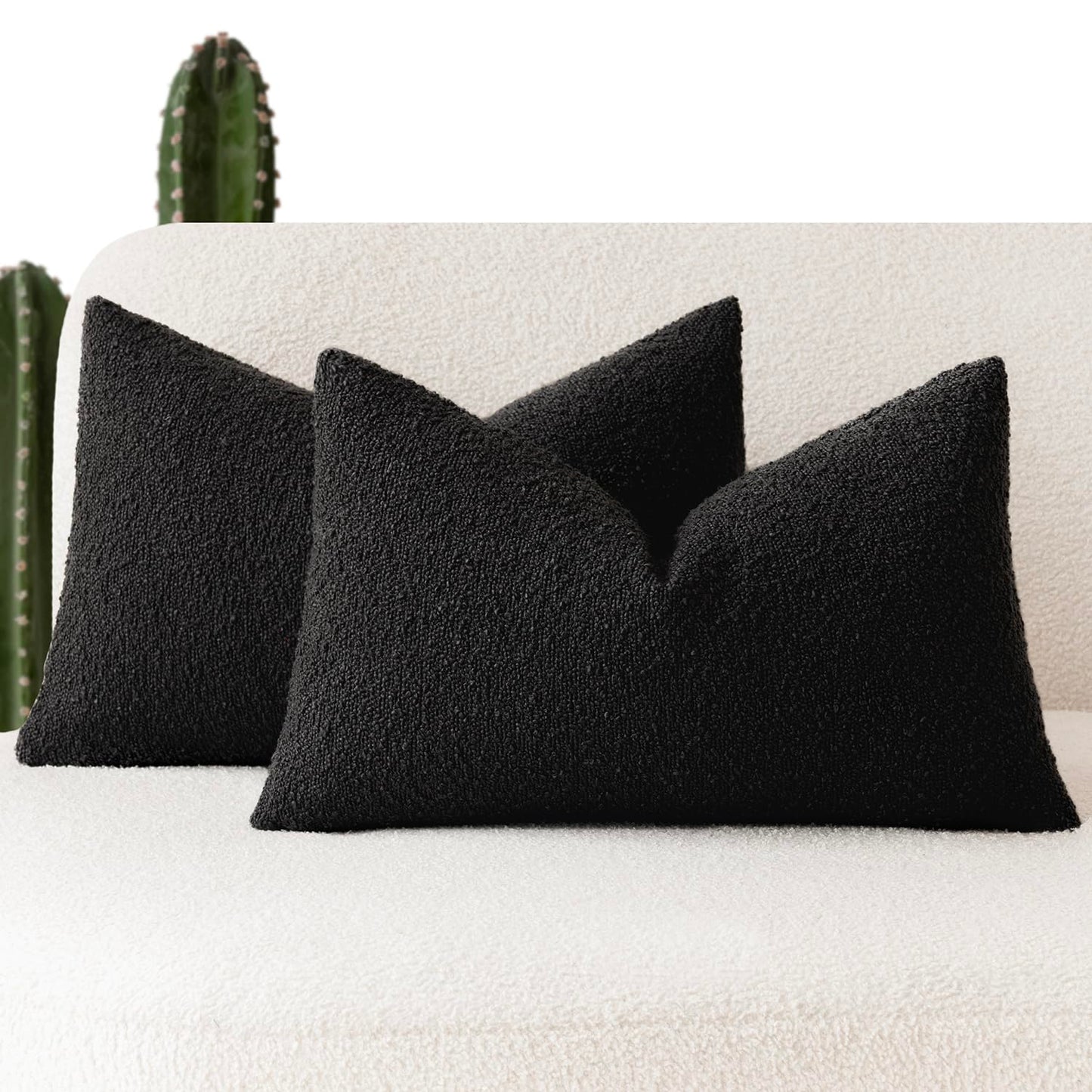 Foindtower Pack of 2, 20 x 20 Inch, Decorative Textured Boucle Throw Pillow Covers Accent Solid Pillow Cases Cozy Soft Couch Cushion Case for Chair Sofa Bedroom Living Room Home Decor, Cream White
