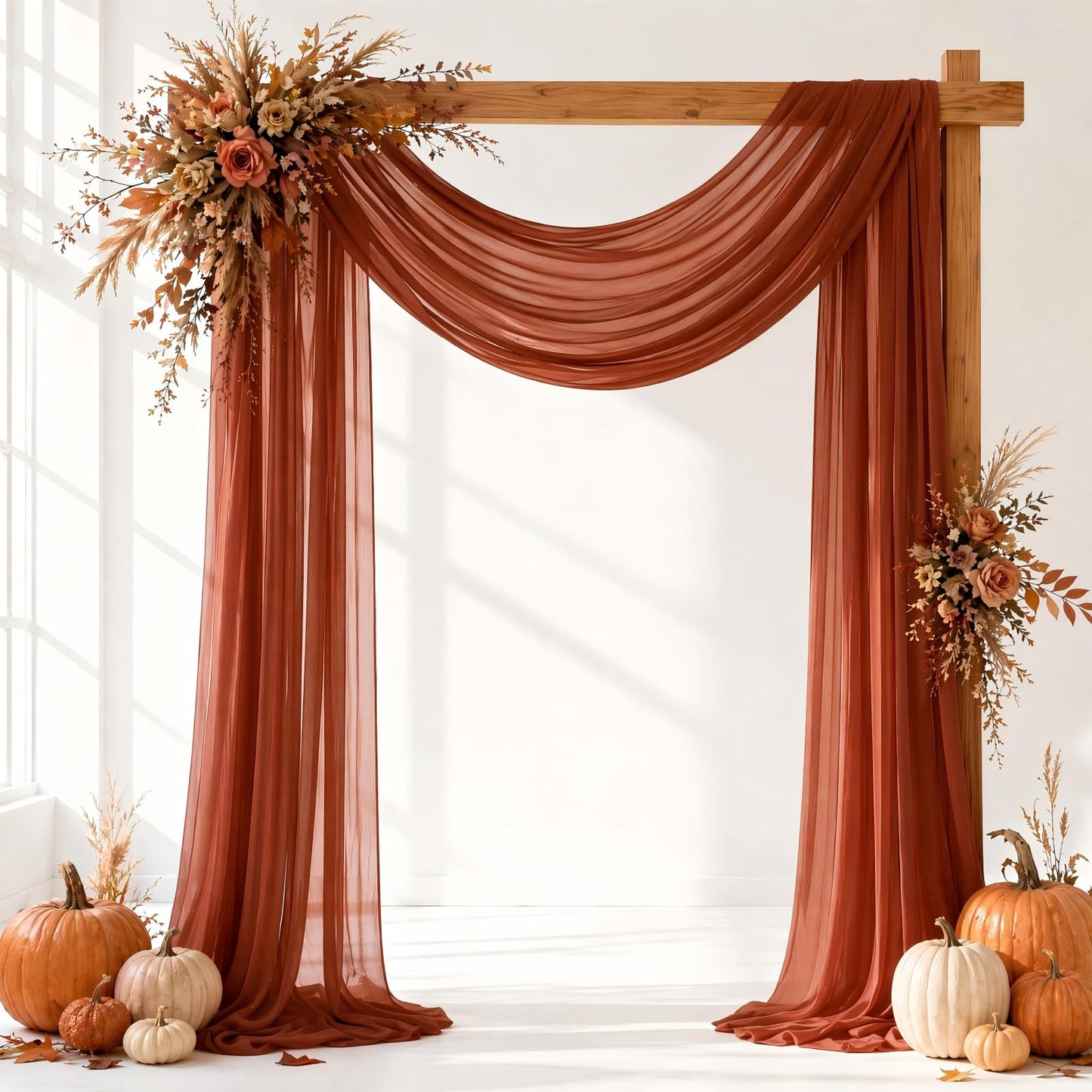 Ivory White Wedding Arch Draping Fabric Sheer Curtain Drapes | 31" x 20 ft Extra Long Shimmery Backdrop Curtains for Wedding Anniversary Party Summer Outdoor Events Drapery Photo Backgrounds