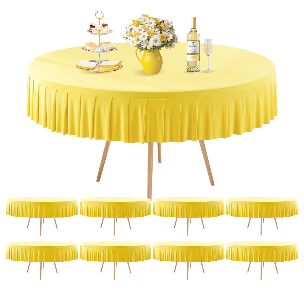 8 Pack Champagne Spandex Round Tablecloths for 72in Table, Stretchy Fitted 6FT Round Table Cloths, Wrinkle Free Table Cover with Skirt for Wedding Birthday Party Bridal Shower Banquet