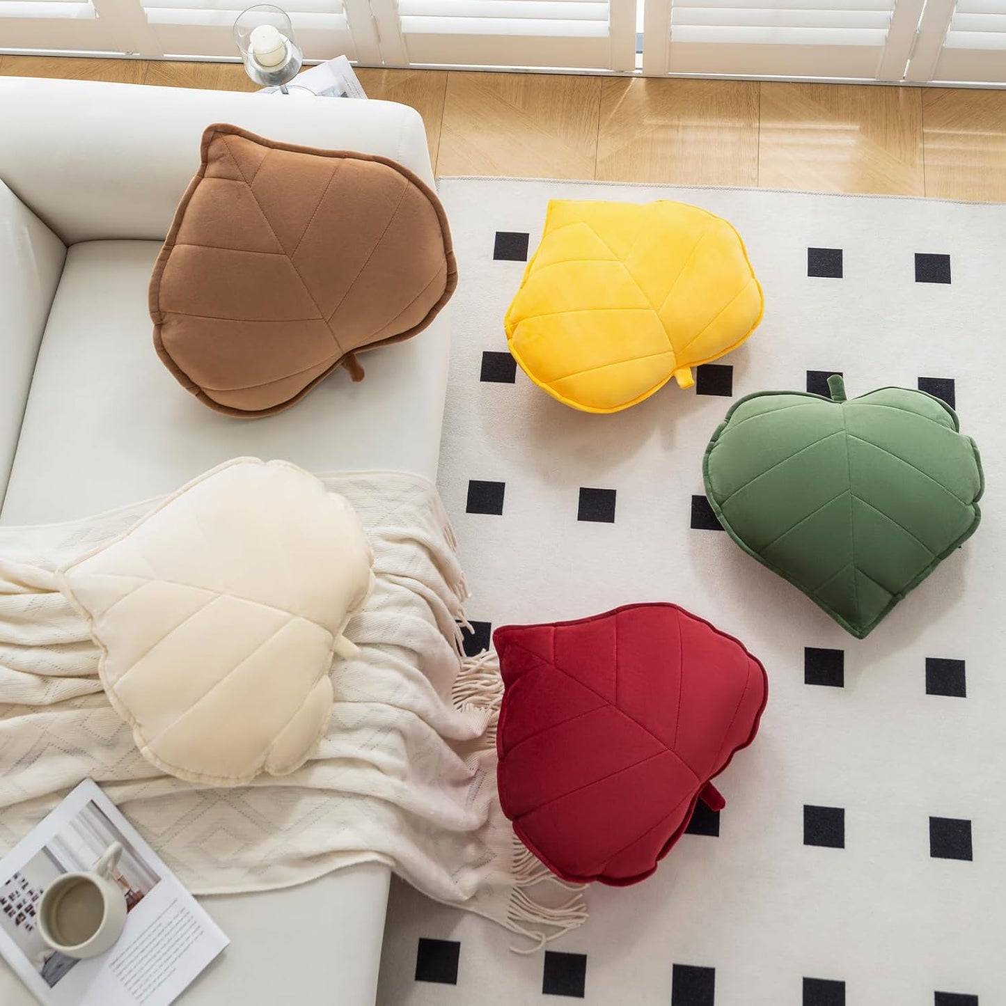 Teieas Leaf Throw Pillows Cute Novelty Plant Plush Cushion Backrest Pillow | Home decoration for car,bedroom,sofa,couch,living room,green 19.7in/50cm