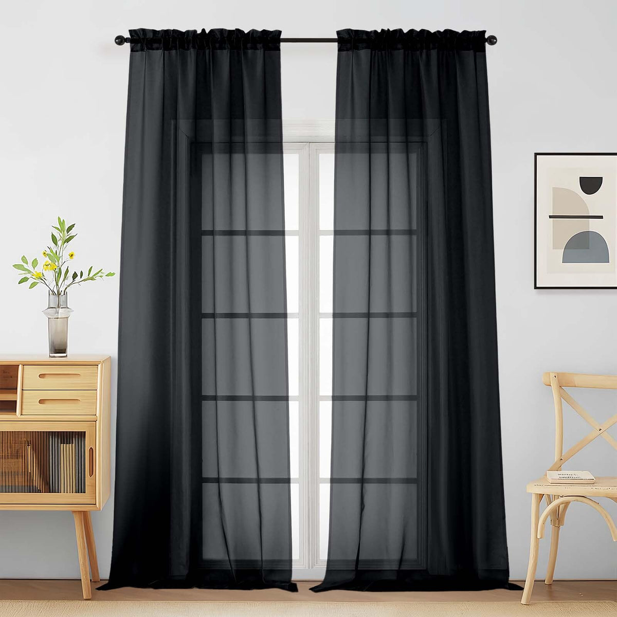 Purple Window Sheer Curtains 54 inch Length, Soft Airy Light Filtering Sheer Curtain 2 Panels Set, Dual Rod Pocket Gauze Purple Drapes for Living Room Bedroom, 2x42Wx54L Inches