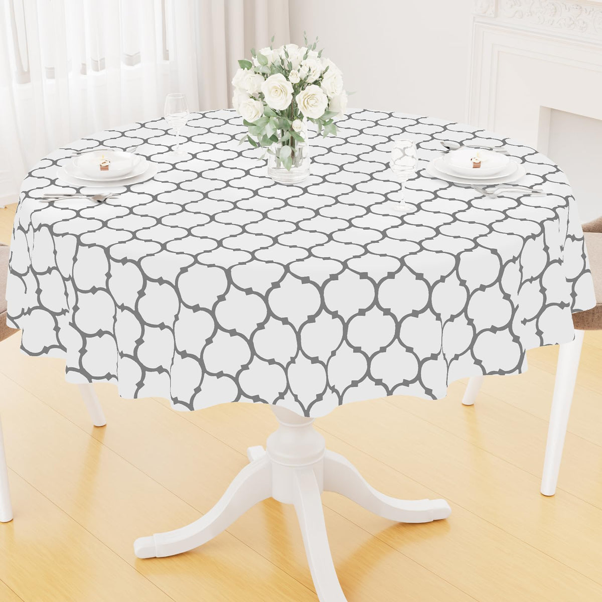 Smiry Rectangle Table Cloth, Flannel Backed Vinyl Tablecloth, 60"x84" | Waterproof Plastic Tablecloths, Wipeable Table Cover for Dining, Indoor and Outdoor (Grey)