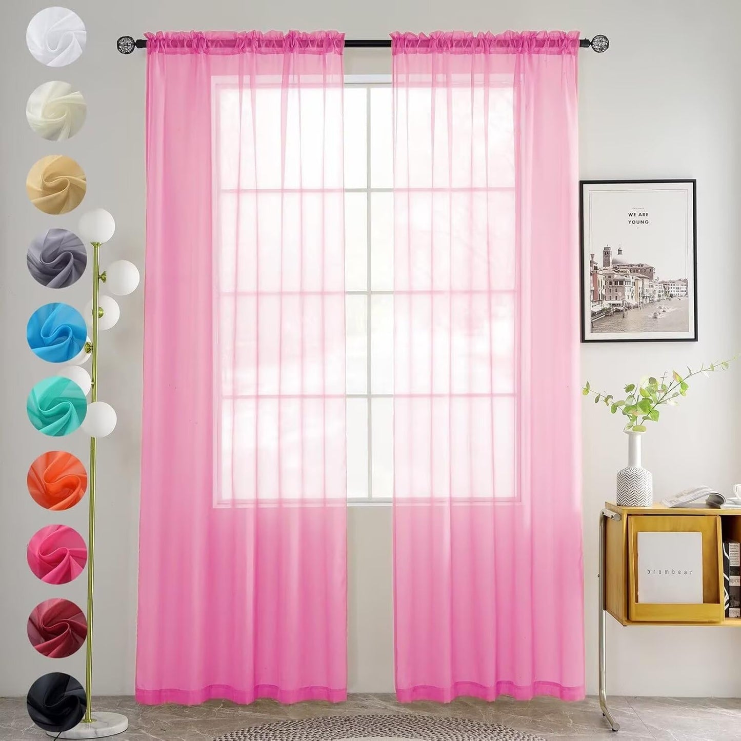 youleyar Solid Sheer Rod Pocket Curtain Voile Draperies 2 Panels White Beige Black Grey Coffee 52 Inch Width 84 Inch Long 1 Pair for Kitchen Bedroom Children Living Room Yard (Ivory,52W ｘ 84L)