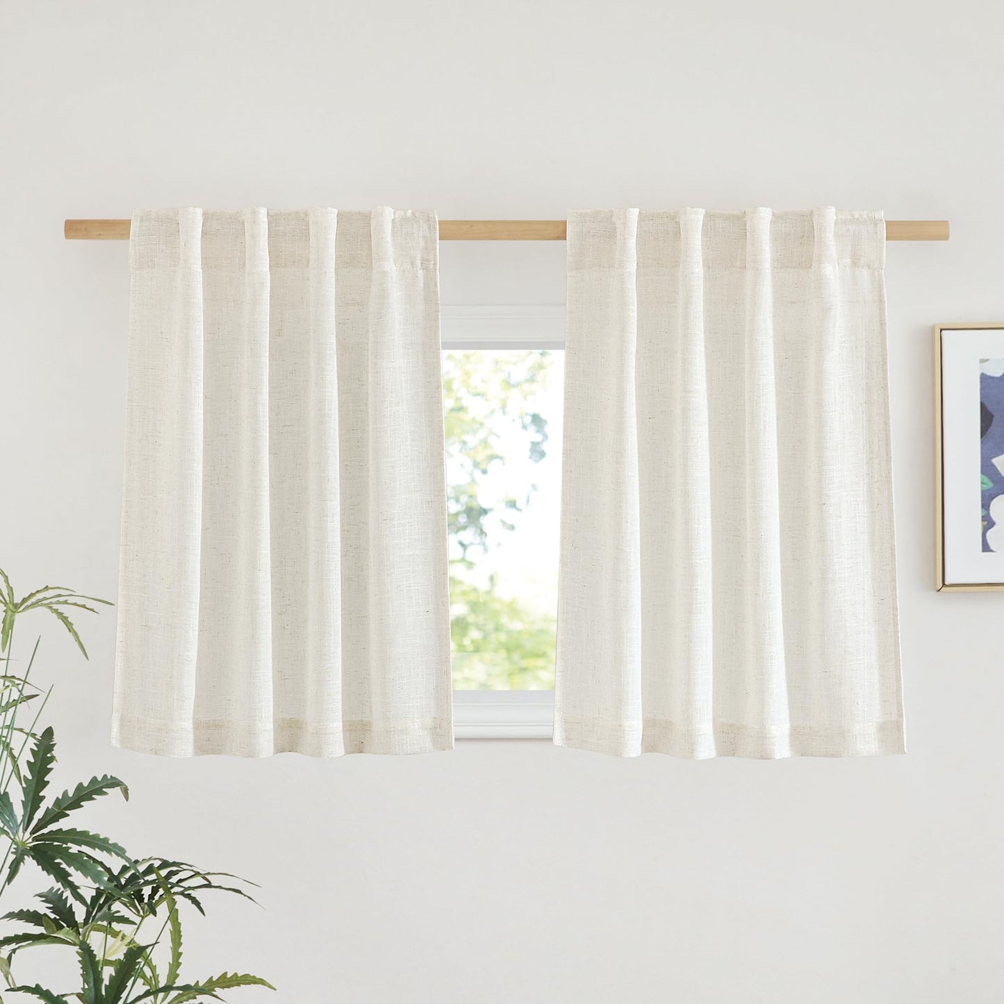 NICETOWN Flax Linen Curtains 84 inch Long, Rod Pocket & Back Tab Semi Sheer Vertical Drapes Privacy Added with Light Filtering for Bedroom/Living Room, Burlap, W52 x L84, 2 Pieces