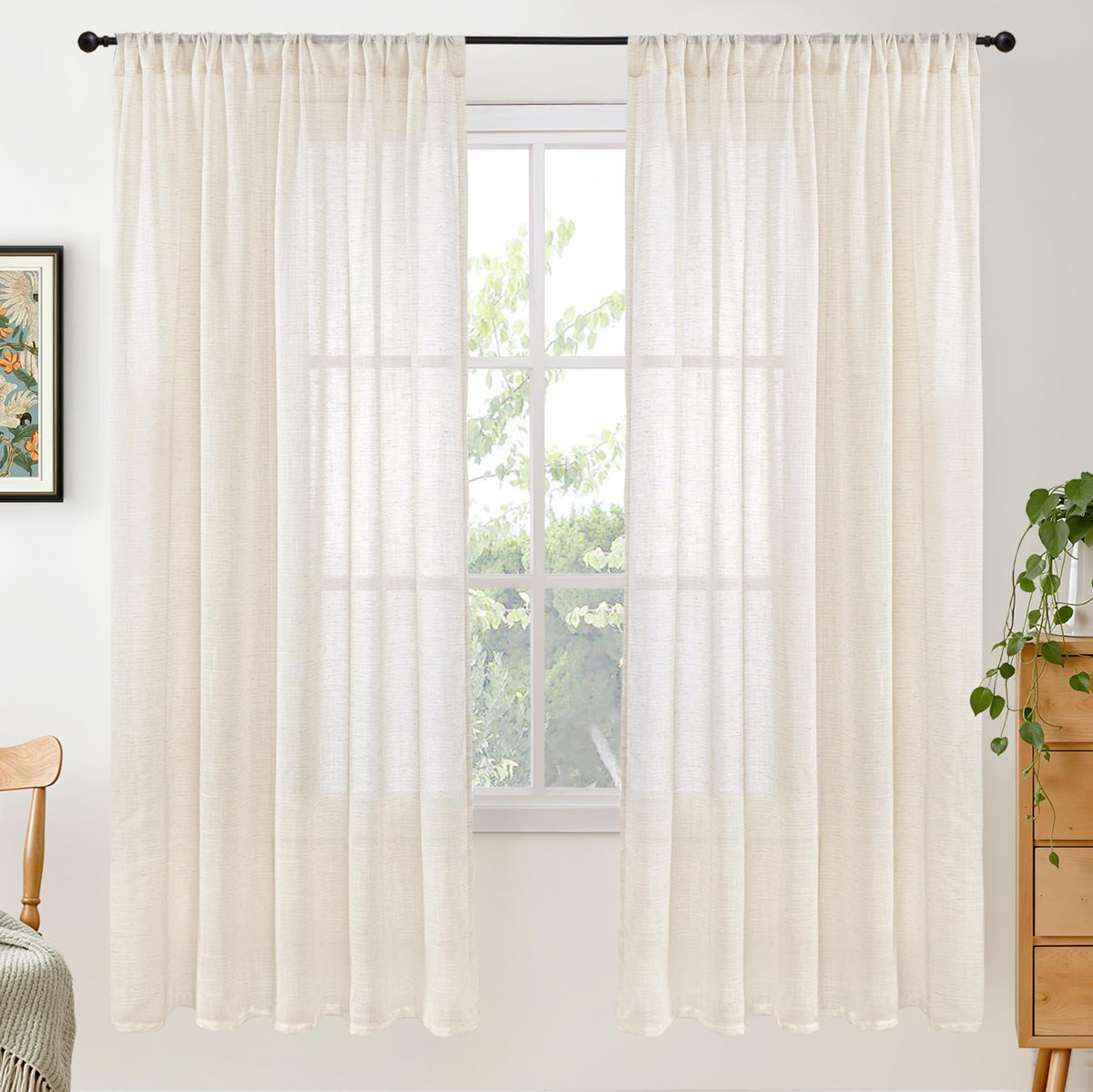 BGment Linen Sheer Curtains 84 Inches Long 2 Panels Set for Living Room | Light Filtering Drapes with Rod Pocket Lightweight Window Treatments for Bedroom, 52 X 84 Inch Length