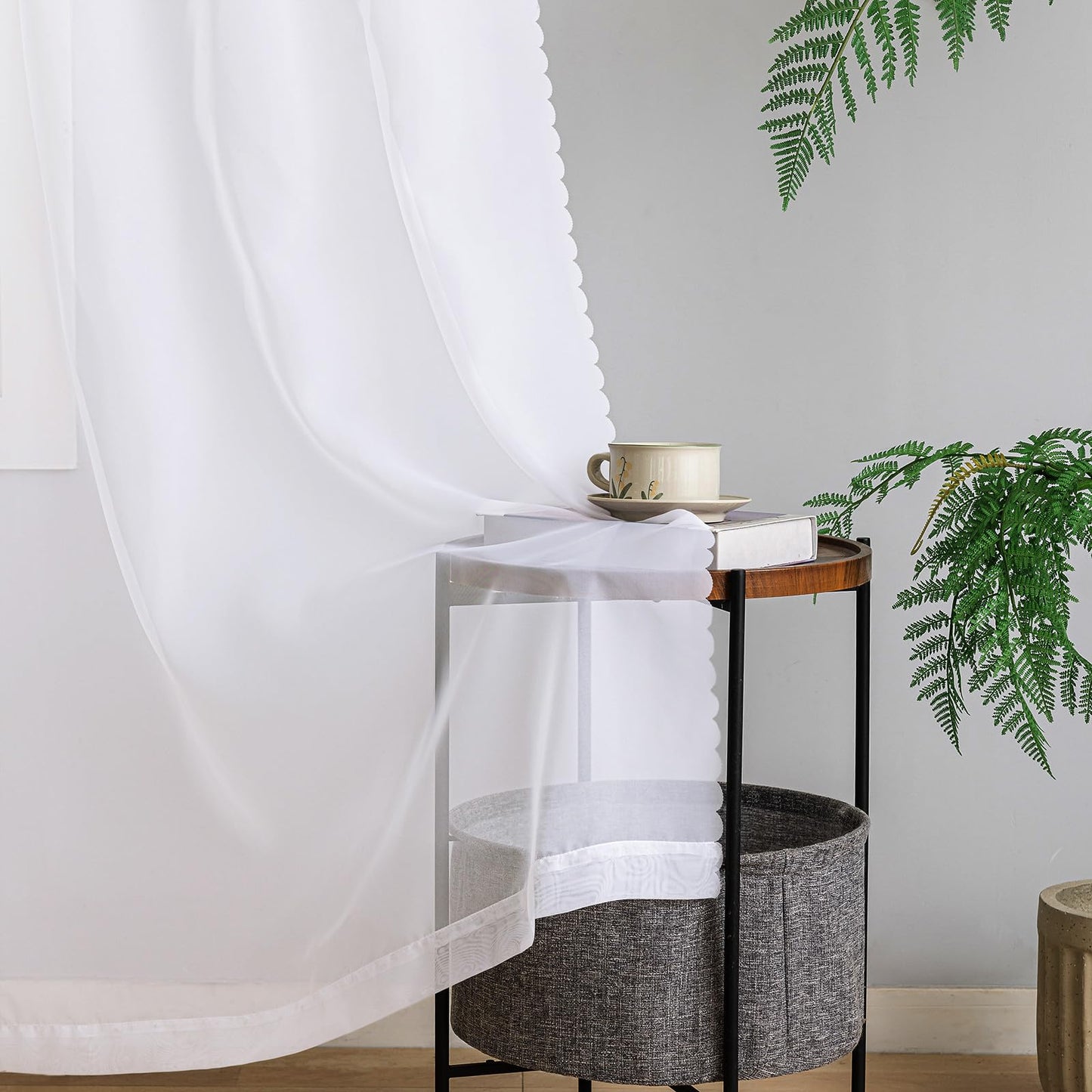 MYSTIC-HOME Sheer Curtains White 63 Inch Length, Rod Pocket Voile Drapes for Living Room, Bedroom, Window Treatments Semi Crinkle Curtain Panels for Yard, Patio, Villa, Parlor, Set of 2, 52"x 63"