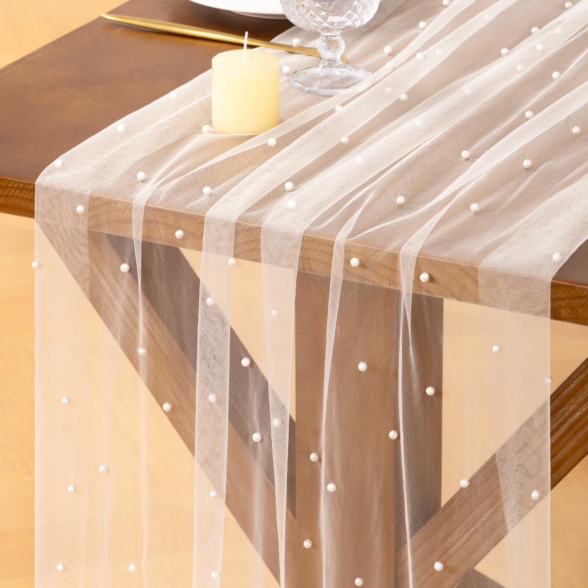 Pearl Table Runner Gauze Sheer 19FT Wedding Draping Fabric Decor | Sage Green Summer Tulle Chiffon Arch Outdoor Drapes Long Curtain for Birthday Party Baby Shower Bridal Engagement Decor