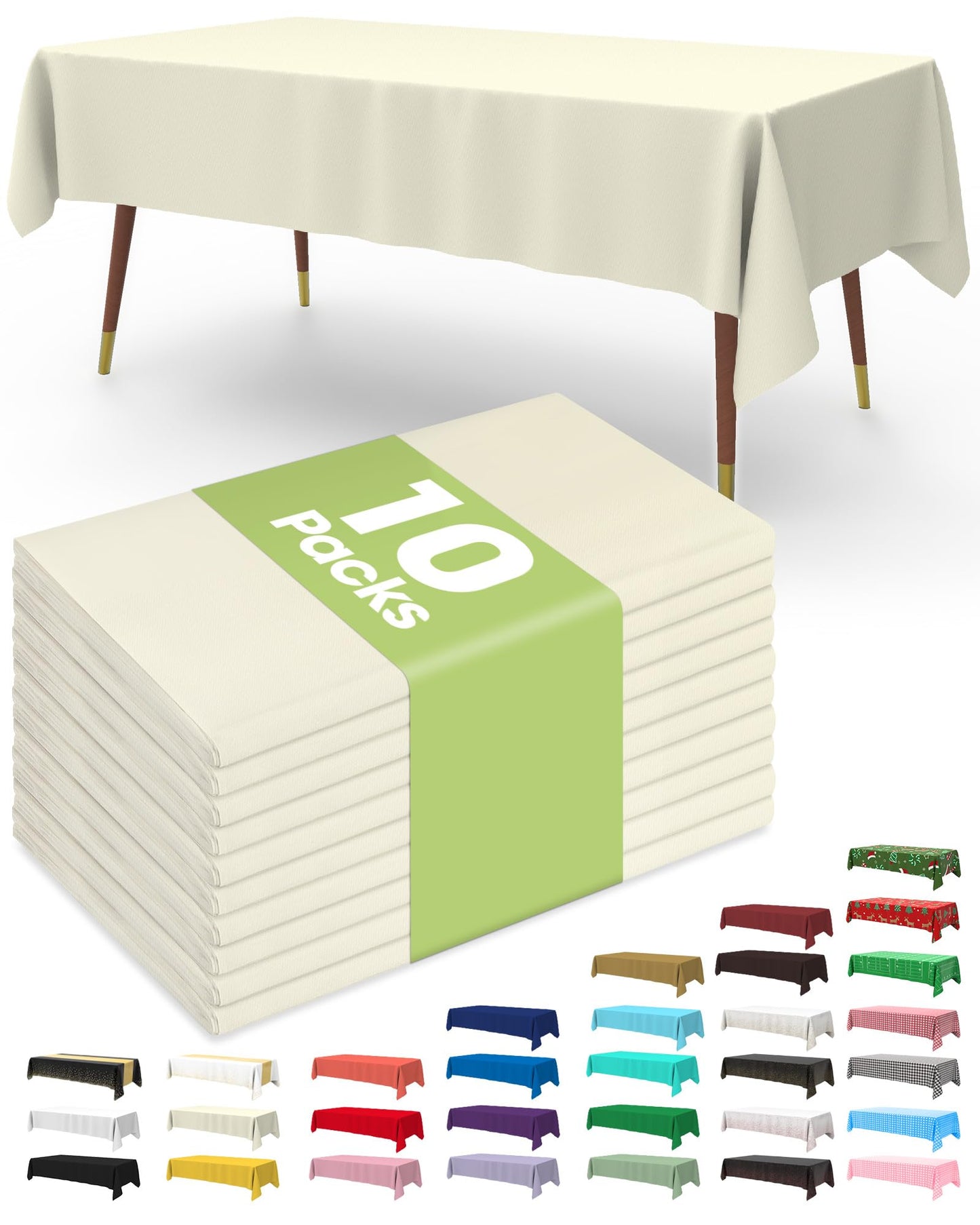 Pureegg Plastic Table Cloth 10 Pack, 54 x 108 Inch Disposable Table Cloths for Party, Picnic and Wedding, Rectangle, White | Picnic, Wedding, Party Supplies, Leakproof & Sturdy, Tablecloth, Table Cover