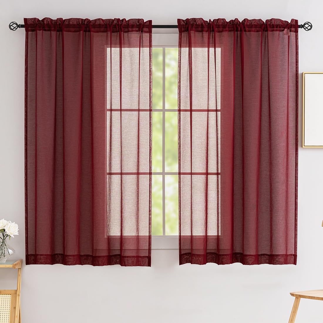 MYSTIC-HOME Sheer Curtains White 63 Inch Length, Rod Pocket Voile Drapes for Living Room, Bedroom, Window Treatments Semi Crinkle Curtain Panels for Yard, Patio, Villa, Parlor, Set of 2, 52"x 63"