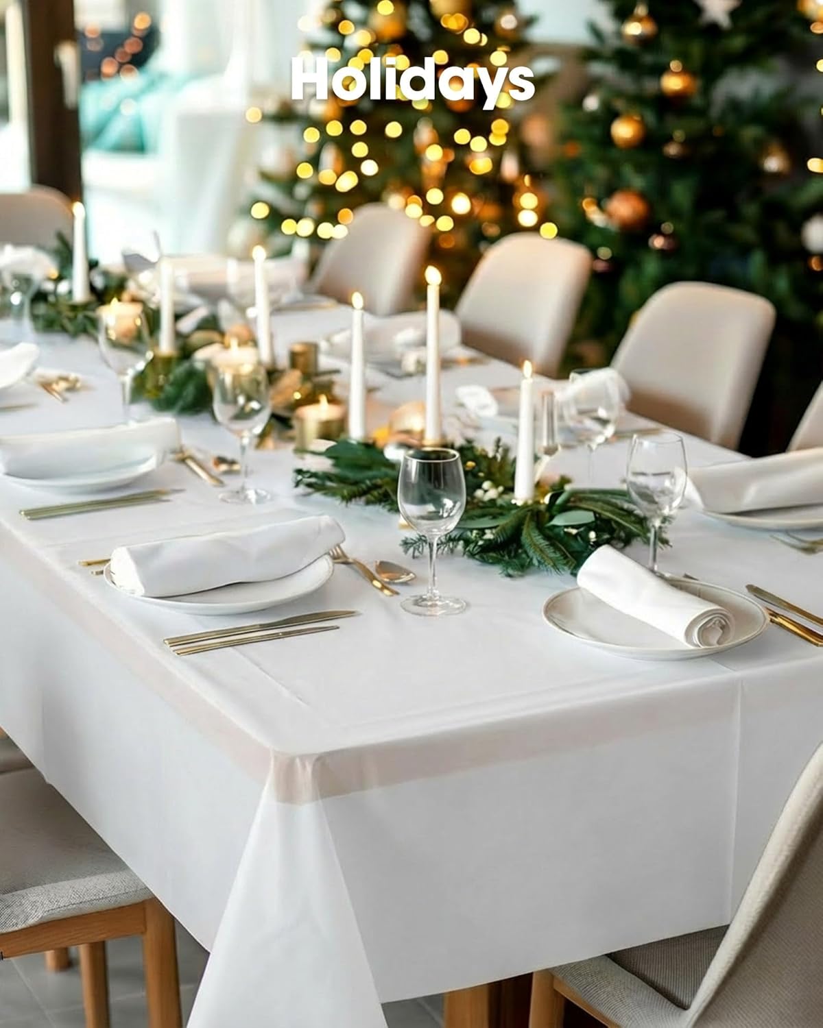 Pureegg Plastic Table Cloth 10 Pack, 54 x 108 Inch Disposable Table Cloths for Party, Picnic and Wedding, Rectangle, White | Picnic, Wedding, Party Supplies, Leakproof & Sturdy, Tablecloth, Table Cover