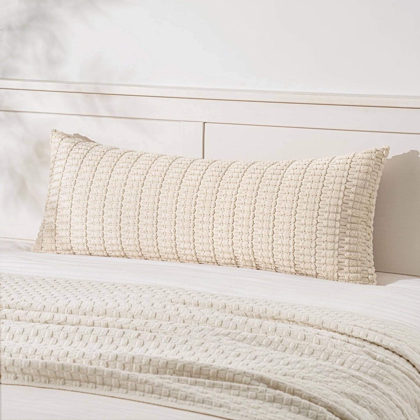 MIULEE Corduroy Decorative Throw Pillow Covers 18x18 Cream White Pack of 2 | Soft Boho Striped Pillow Covers Modern Farmhouse Home Decor For Sofa Living Room Couch Bed
