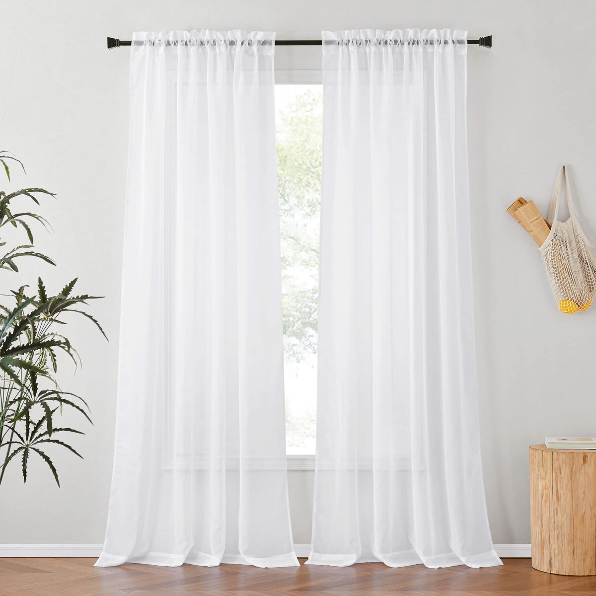 NICETOWN White Sheer 96 inches Long Curtains for Living Room, Rod Pocket Lightweight Drapes Voile Sheer Air & Breathable Window Treatments for Bedroom, W42 x L96, 2 Panels