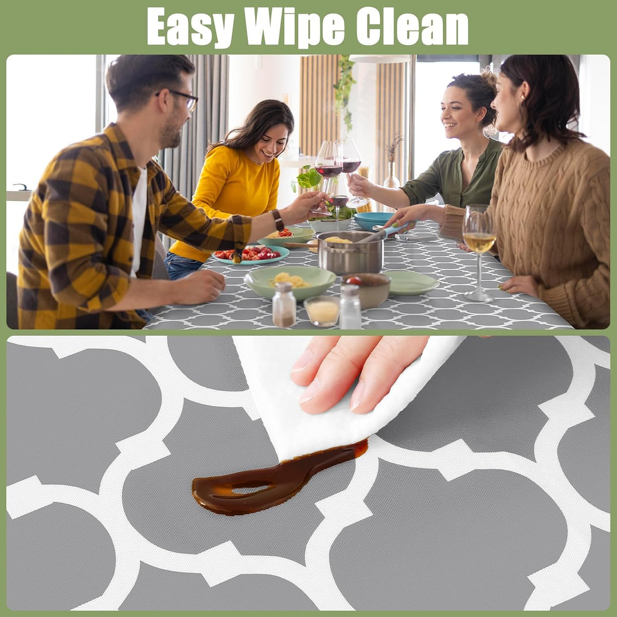 Smiry Picnic Fitted Table Cover, 6 Foot Flannel Backed Vinyl Tablecloth | Waterproof Elastic Stretch Table Cloth, Wipeable Plastic Tablecloth for Camping, Indoor & Outdoor (Grey, 30" x 72")