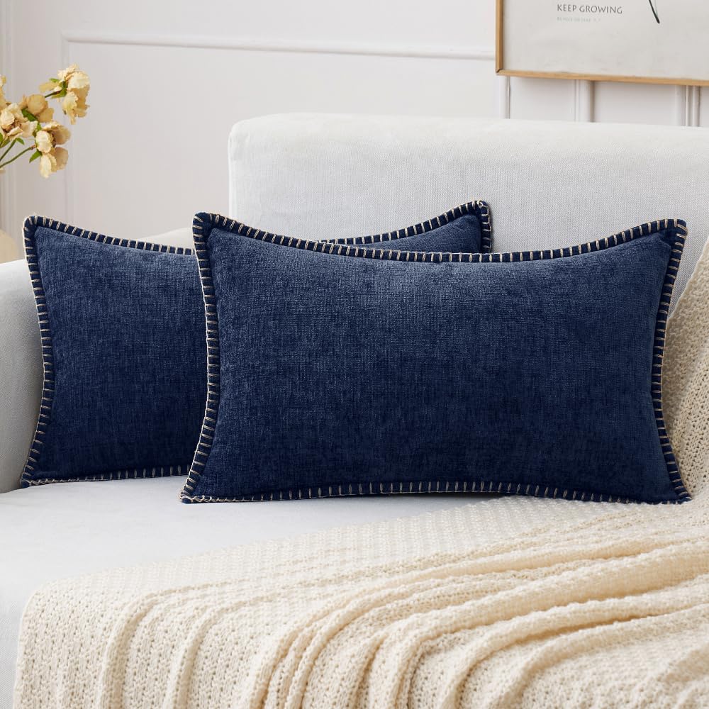 MIULEE Decorative Couch Throw Pillow Covers 18x18 Inch Sage Green 2 Pack | Farmhouse Pillow Covers with Stitched Edge, Soft Chenille Cushion Cases, for Sofa Bed Living Room Home Decor